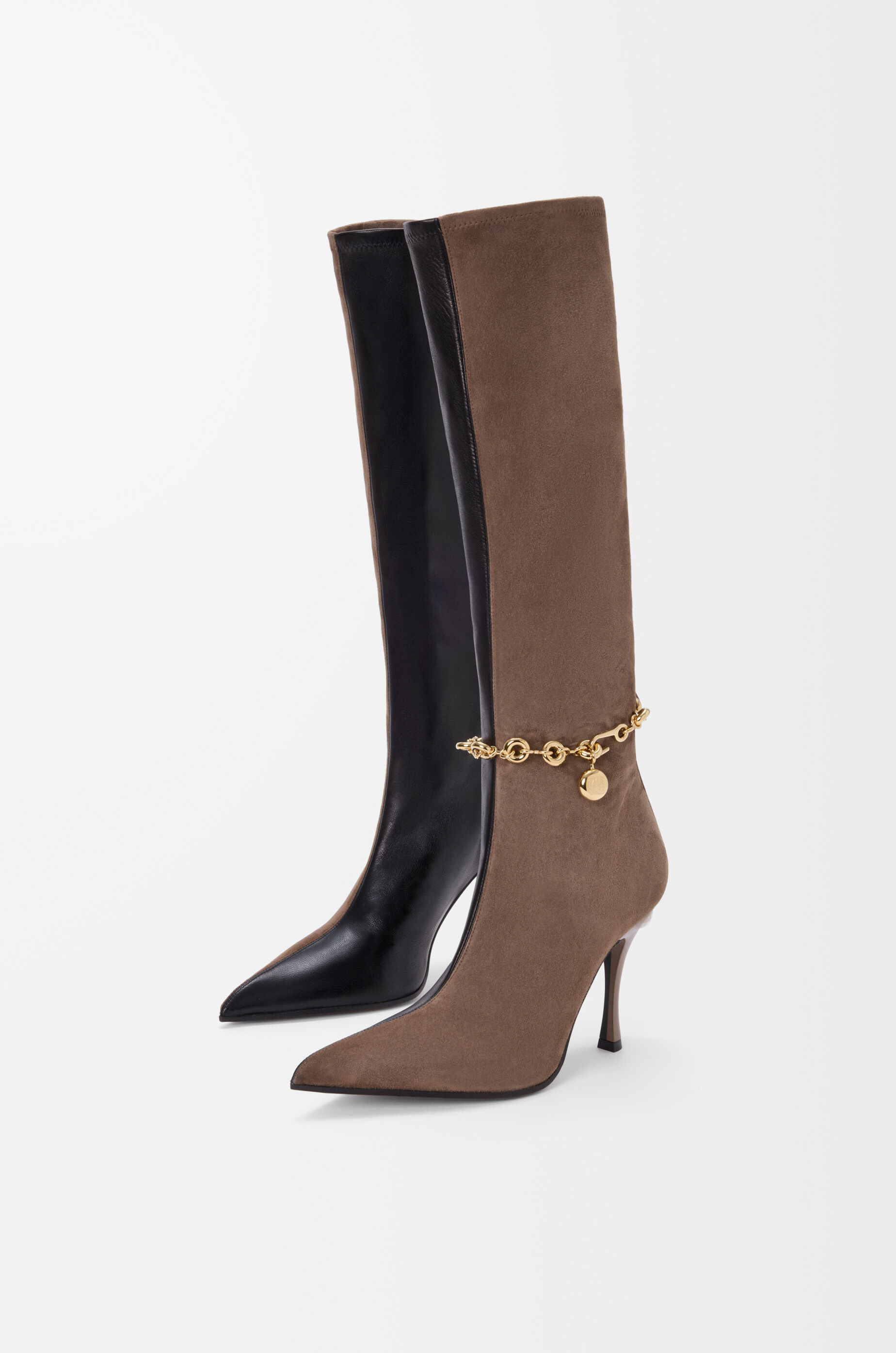 LOEWE New Comic boot in stretch lambskin and suede Black/Cigar
