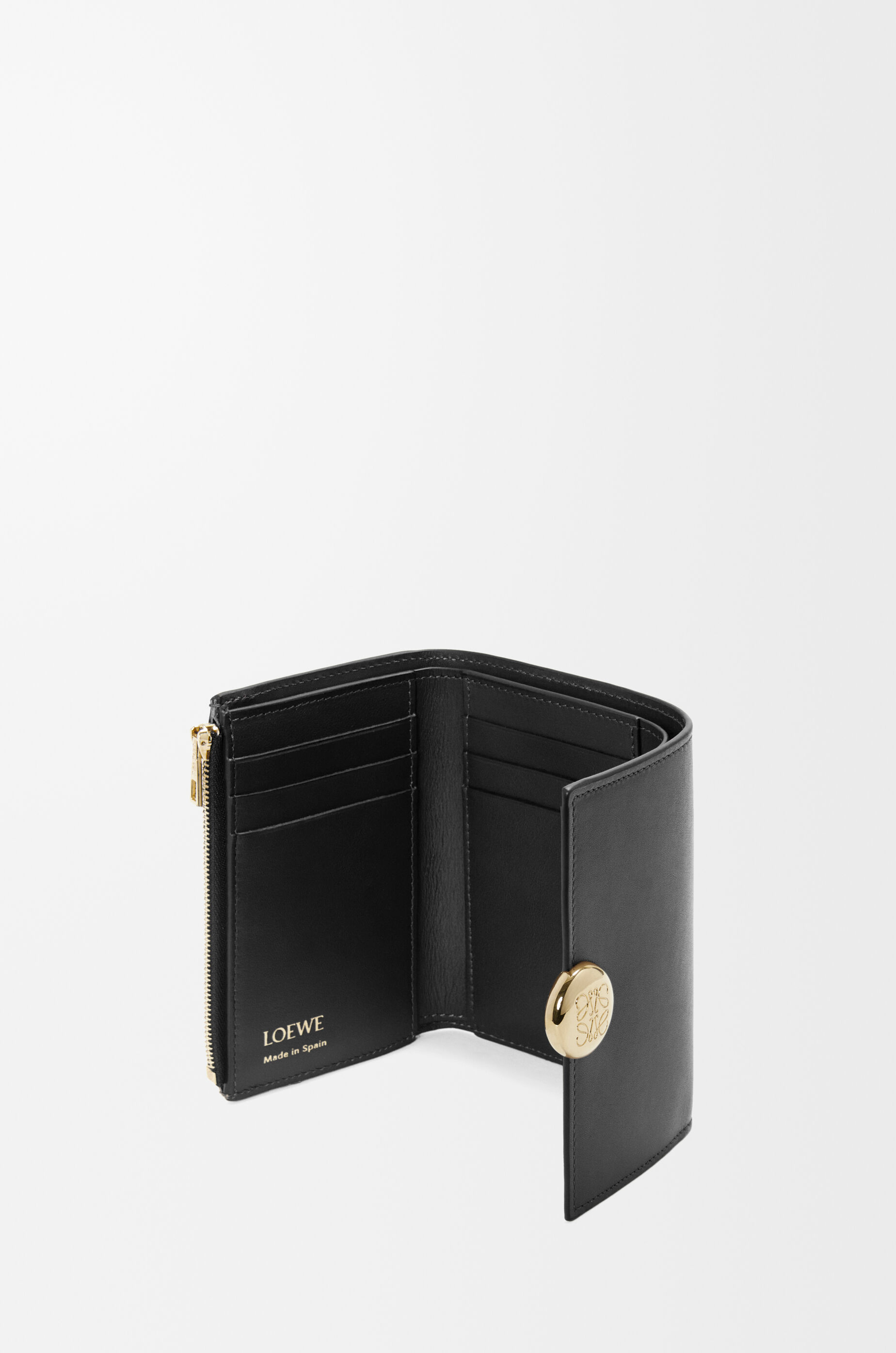 LOEWE Pebble small vertical wallet in shiny nappa calfskin Black