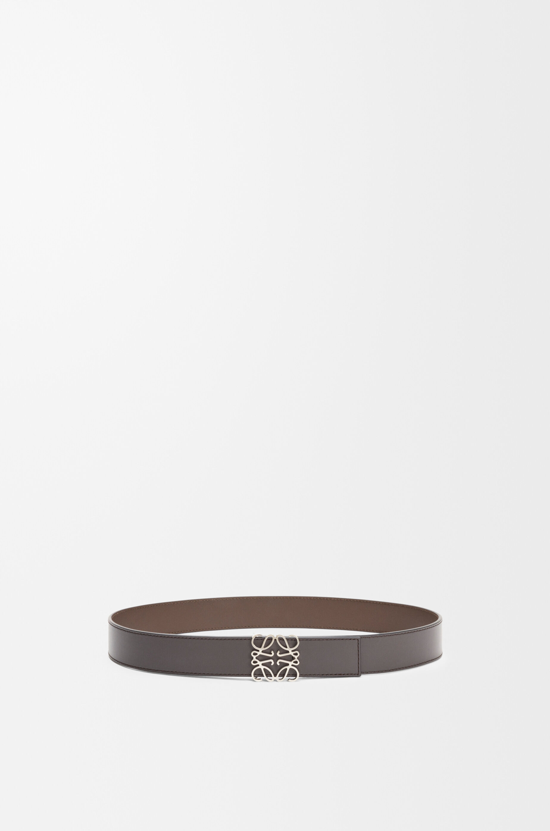 LOEWE Reversible Anagram belt in smooth calfskin Dark Grey/Dark Cigar/Palladium