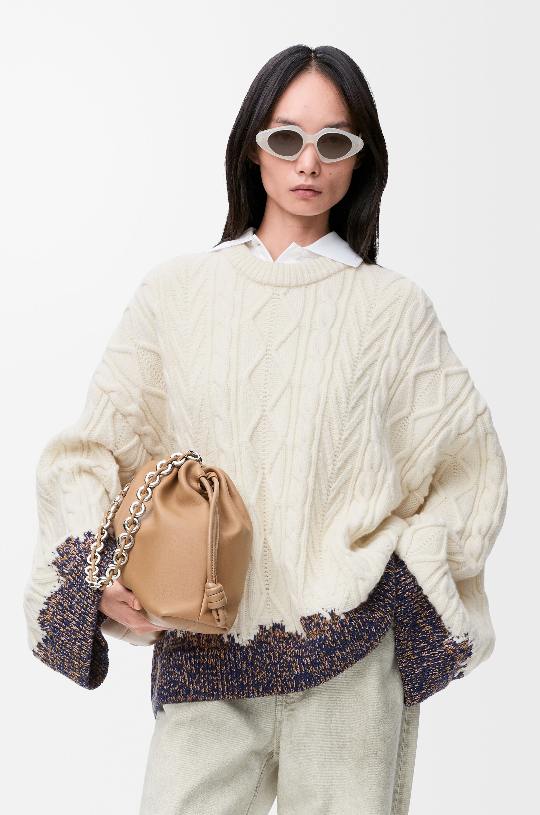 LOEWE Sweater in wool Ecru/Brown