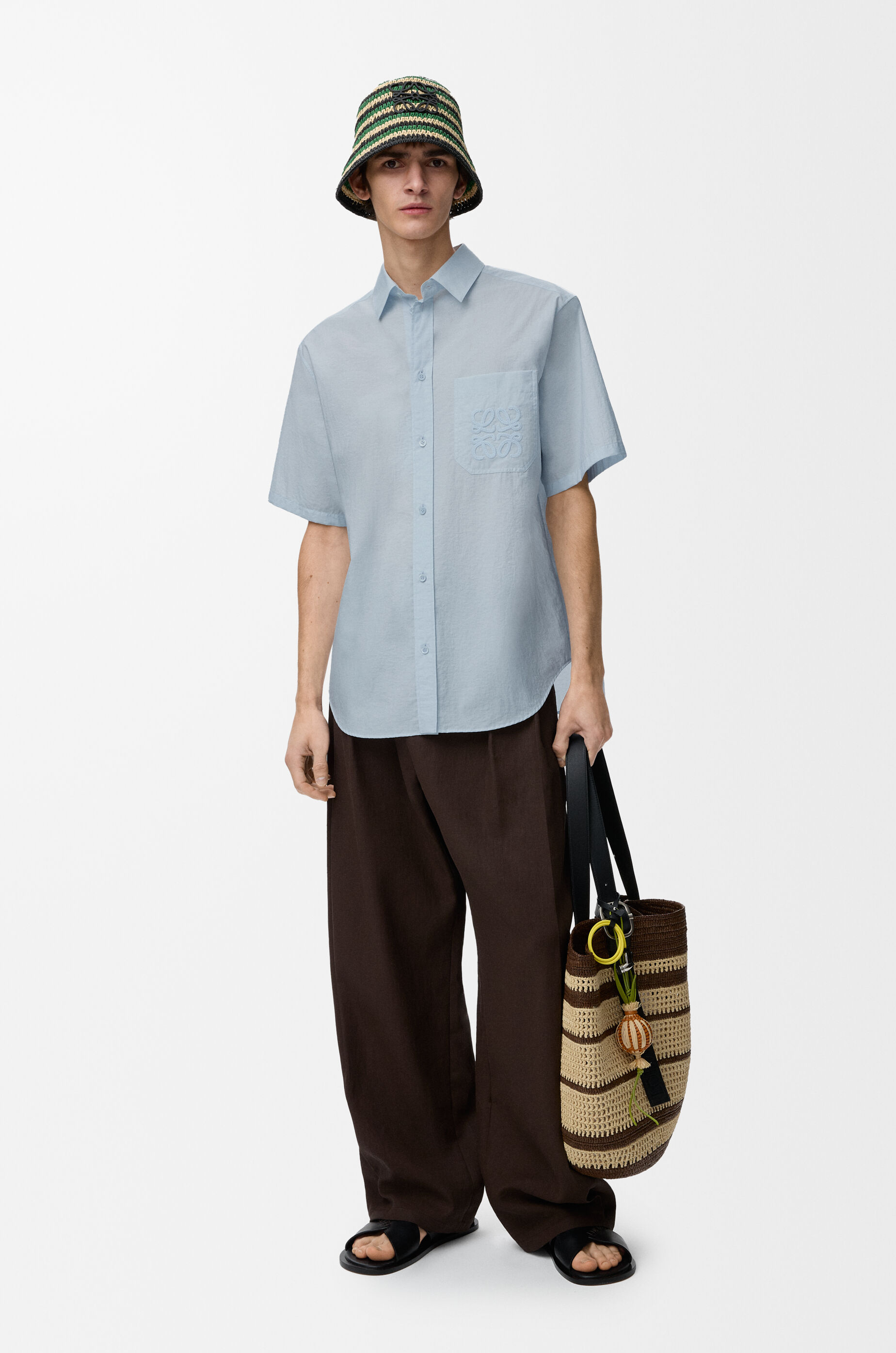 LOEWE Short sleeve shirt in cotton blend Light Blue