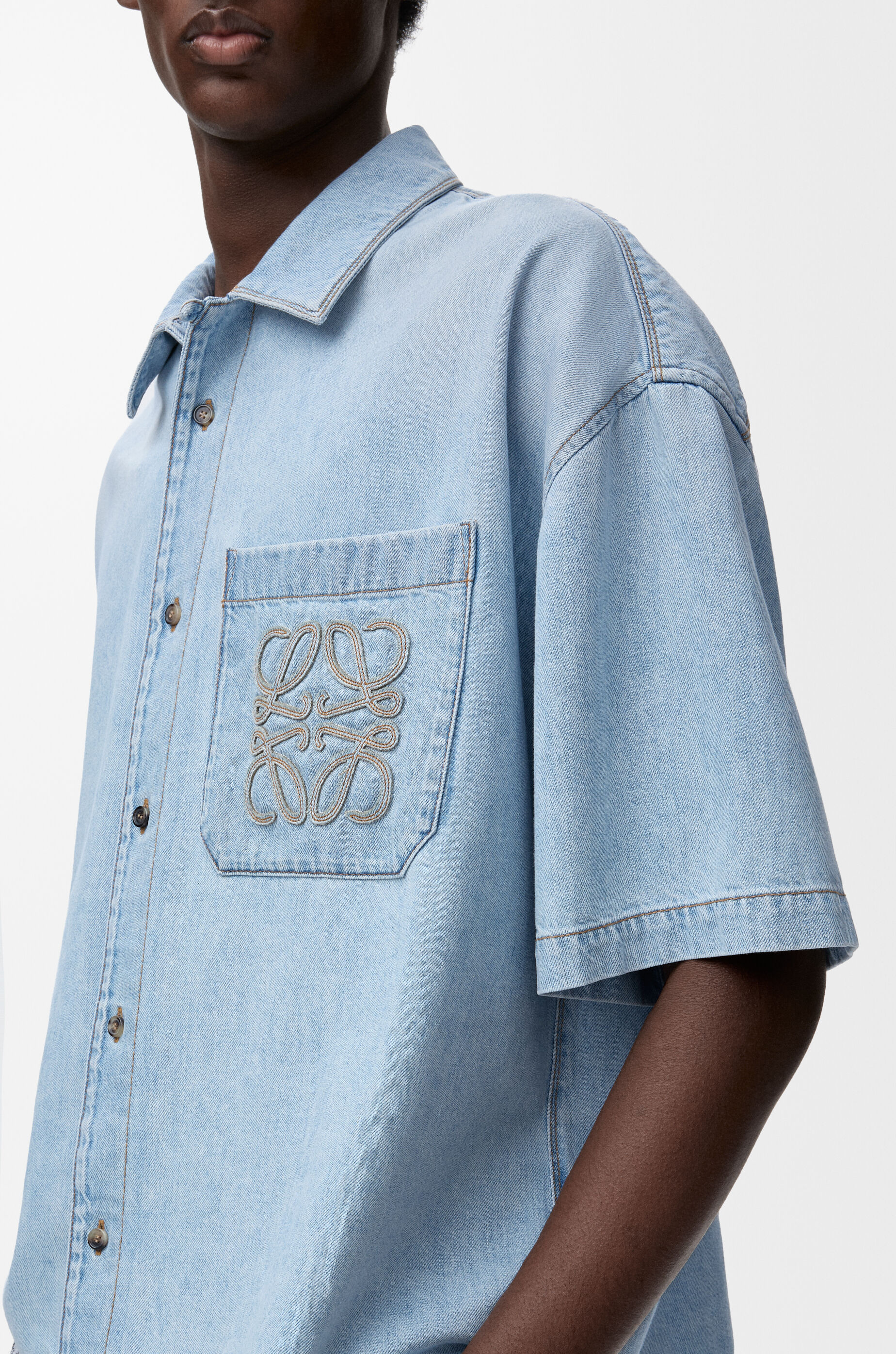 LOEWE Short sleeve shirt in denim Washed Blue