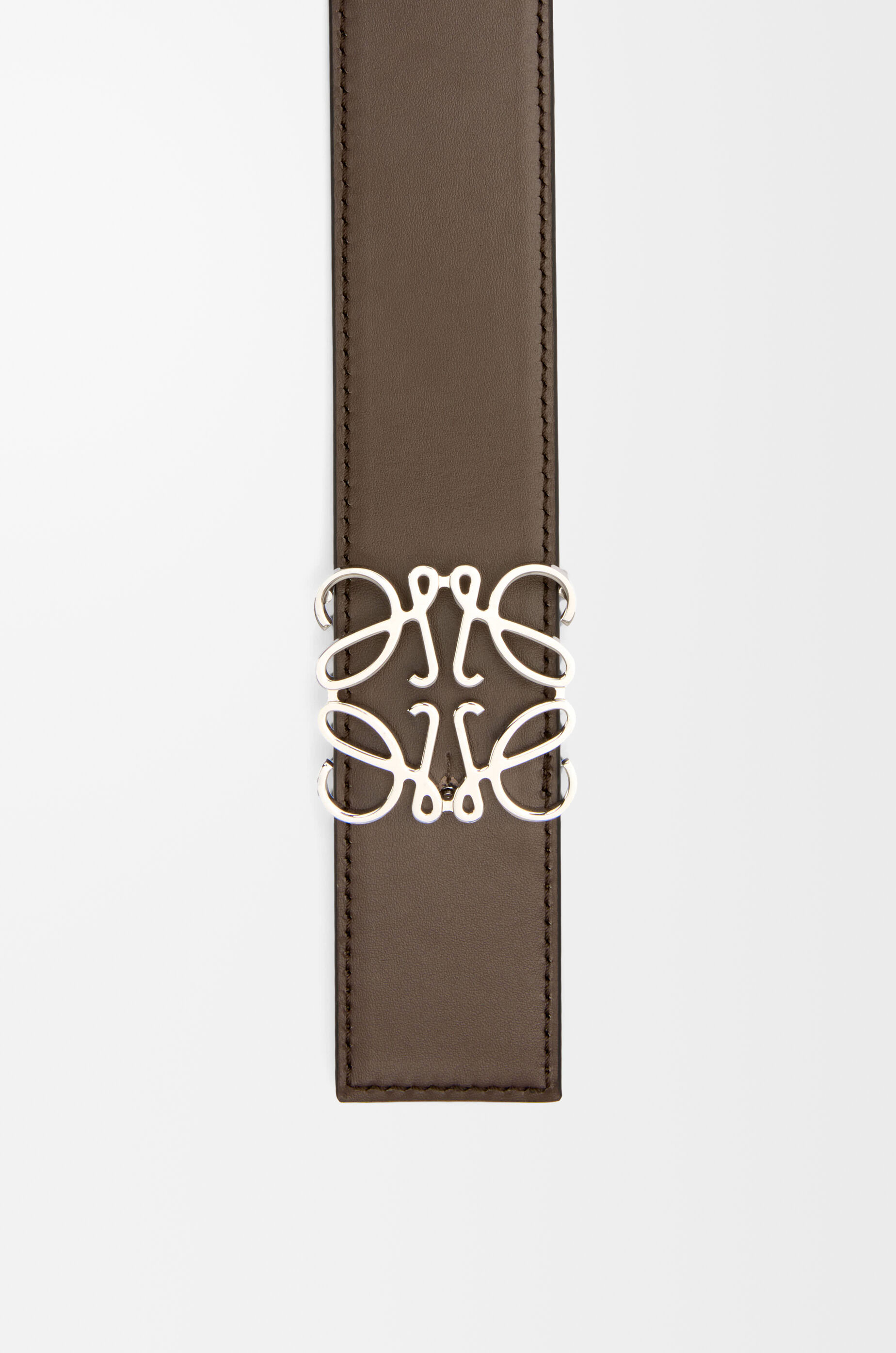 LOEWE Reversible Anagram belt in smooth calfskin Dark Grey/Dark Cigar/Palladium