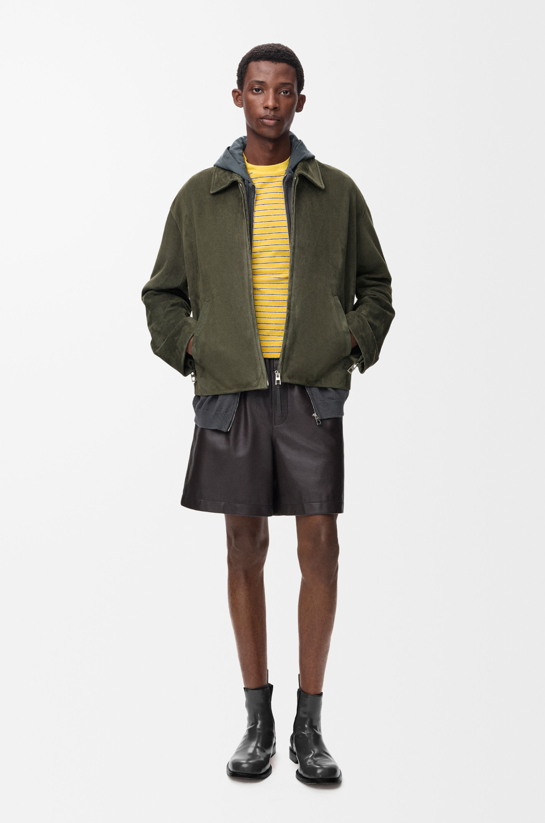 LOEWE Zip-up jacket in suede lambskin Khaki Green