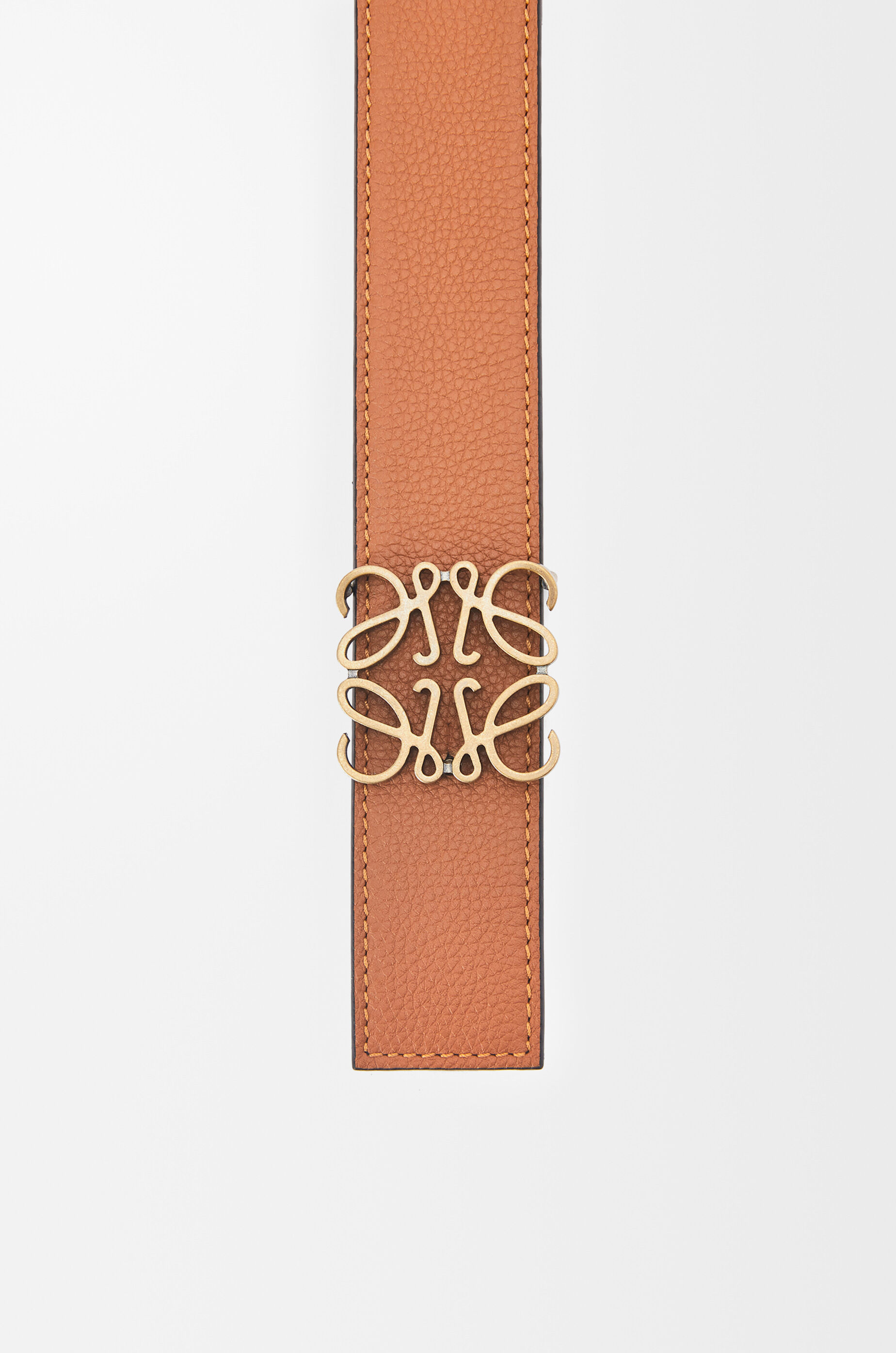 LOEWE Reversible Anagram belt in soft grained calfskin and smooth calfskin Tan/Black/Old Gold