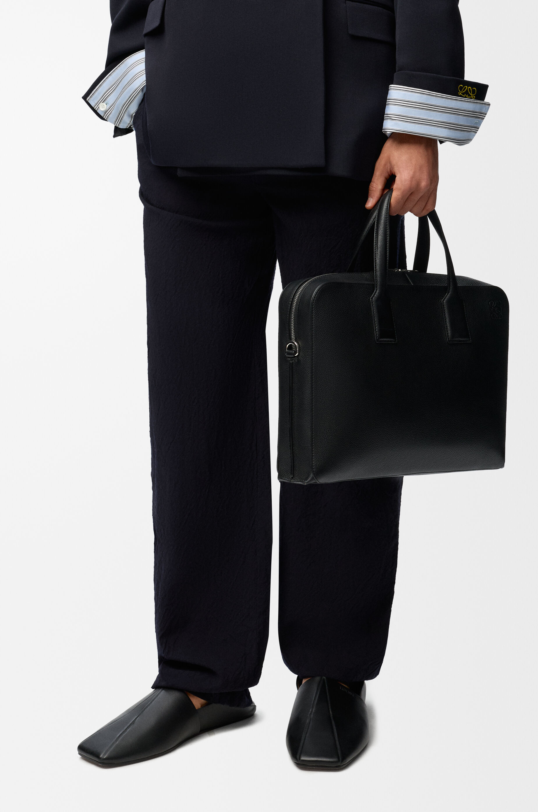 LOEWE Goya thin briefcase in soft grained calfskin Black