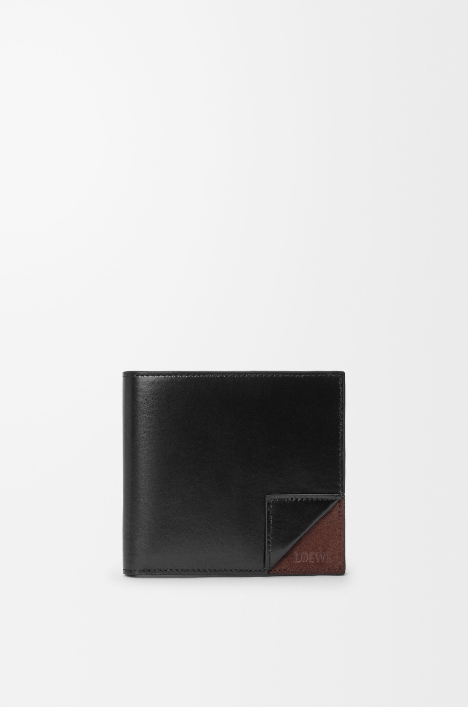 LOEWE Switch bifold wallet in supple grained calfskin and suede Black/Espresso