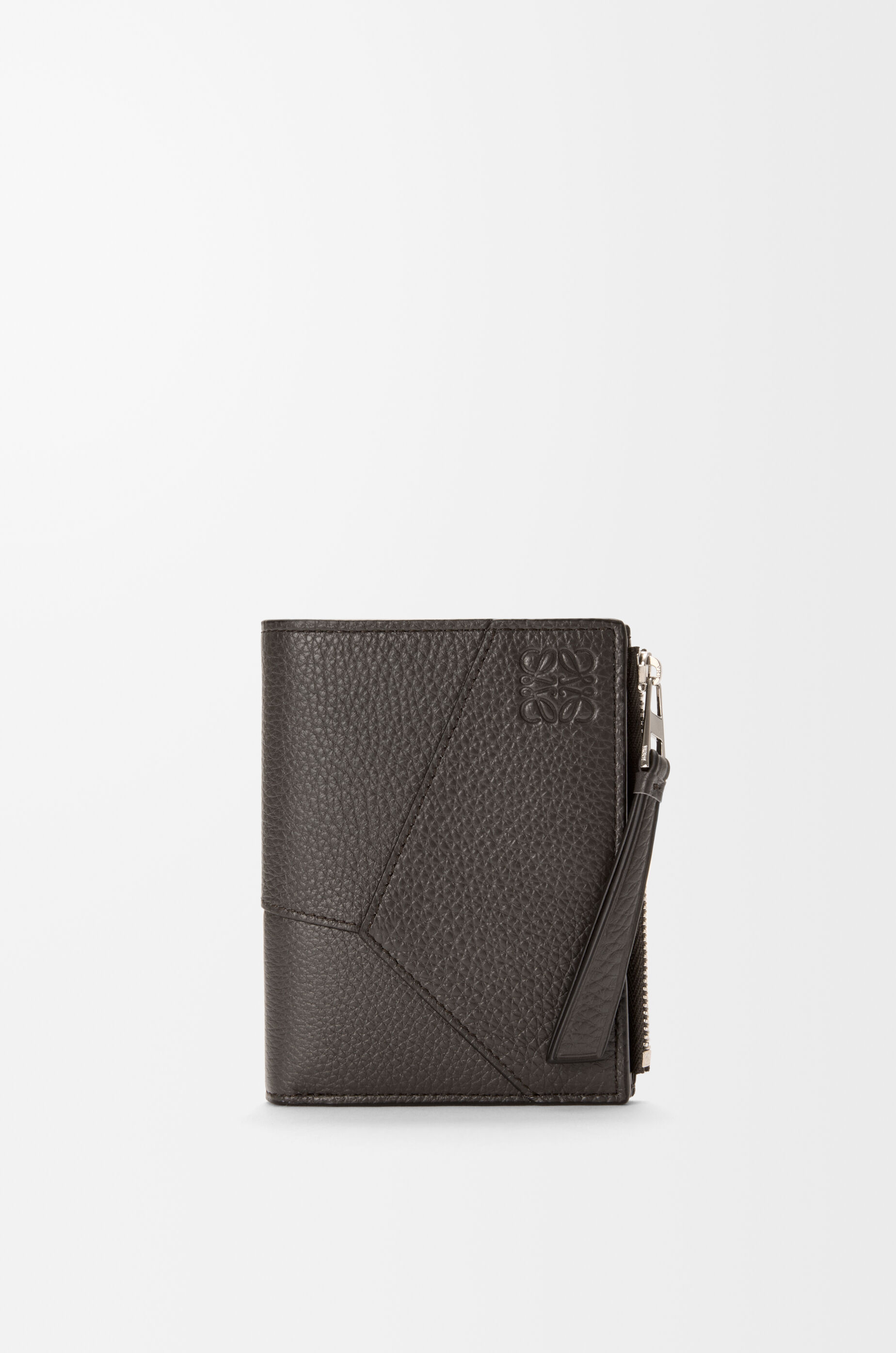 LOEWE Puzzle slim compact wallet in supple grained calfskin Dark Grey