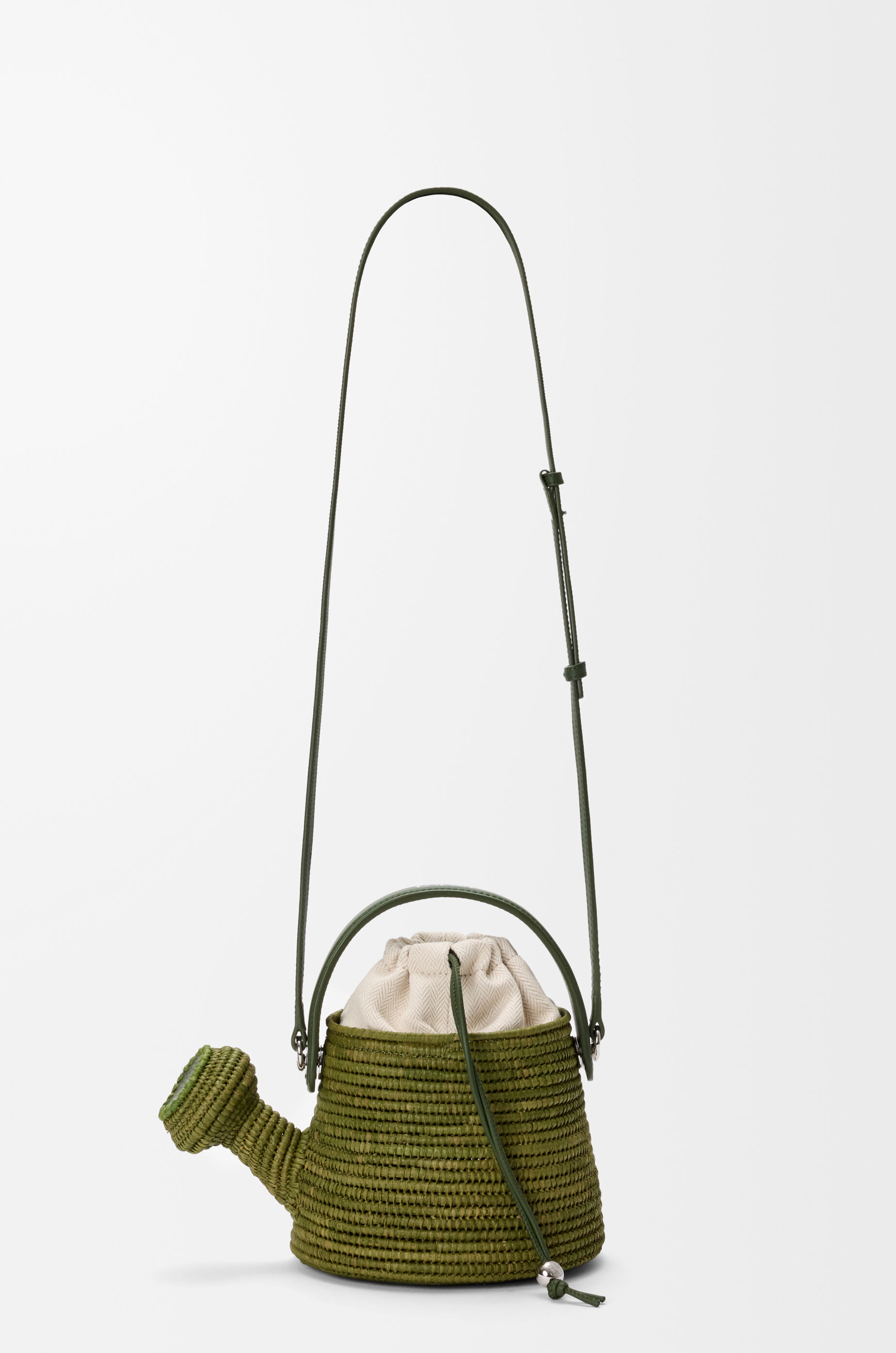 LOEWE Watering Can bag in raffia and calfskin Green