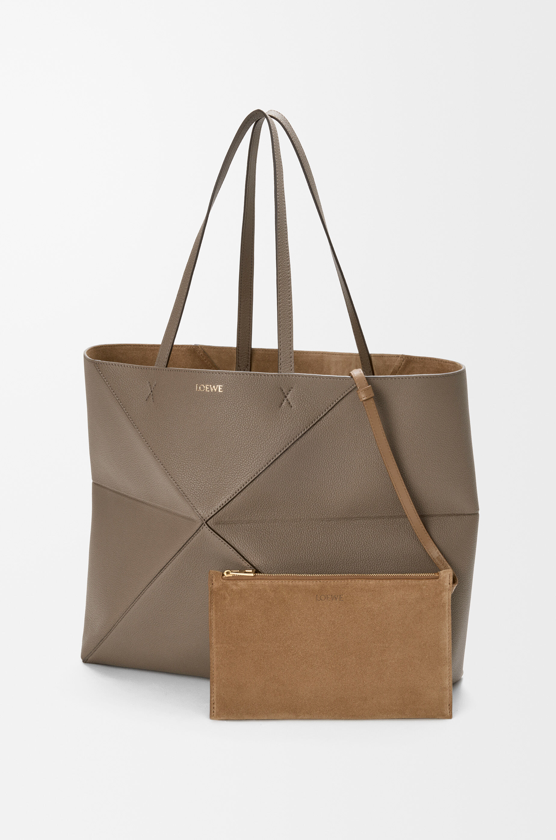 LOEWE Large horizontal Puzzle Fold tote in soft grained calfskin Taupe