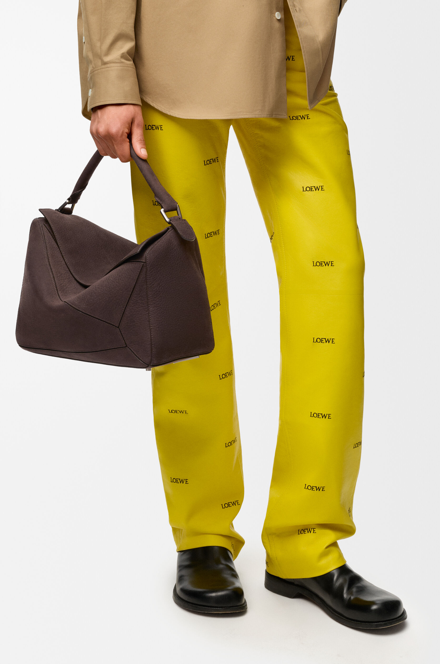 LOEWE Large Puzzle bag in grained nubuck Dark Chestnut