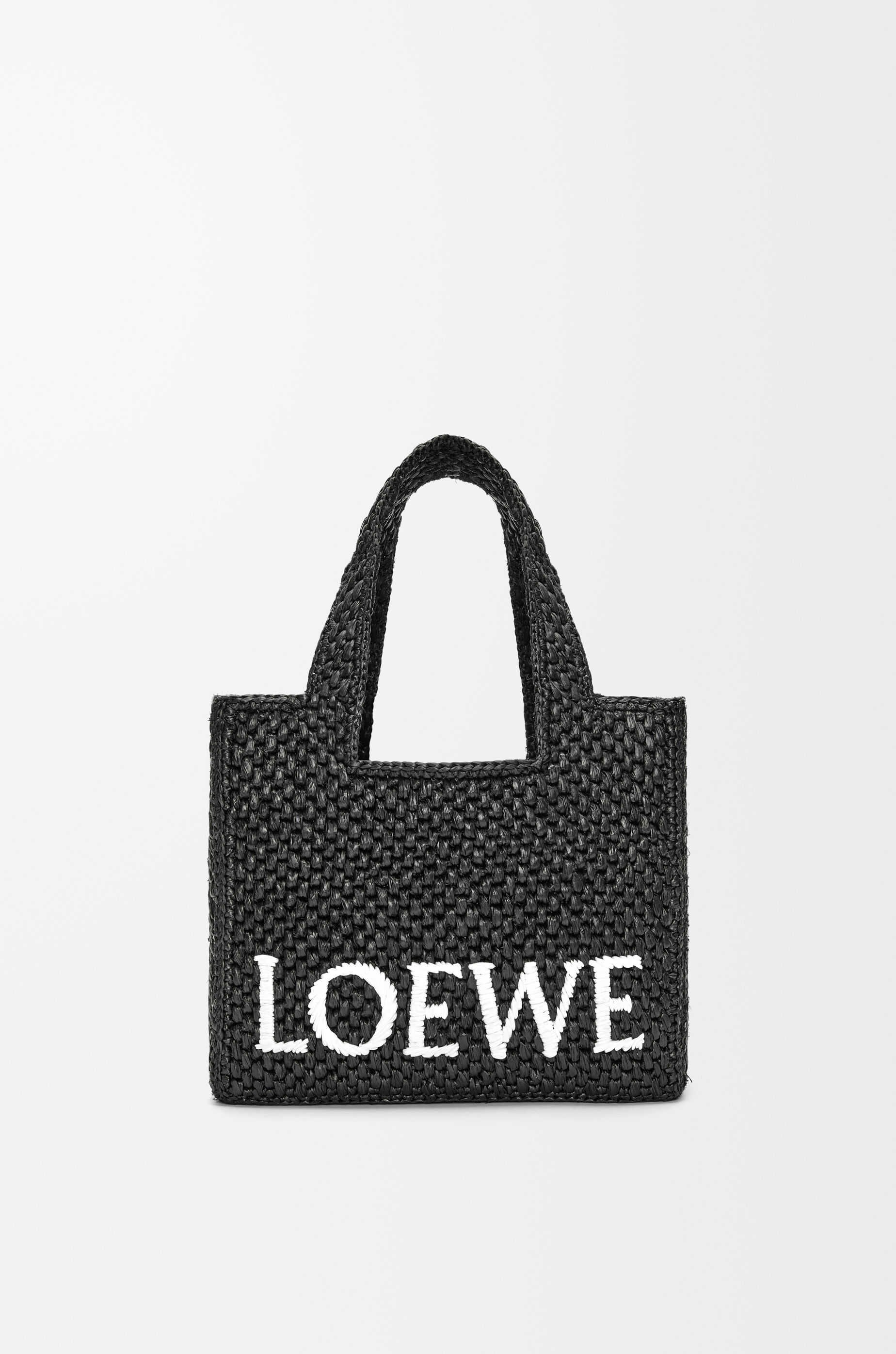 LOEWE Small LOEWE Font tote in raffia Black