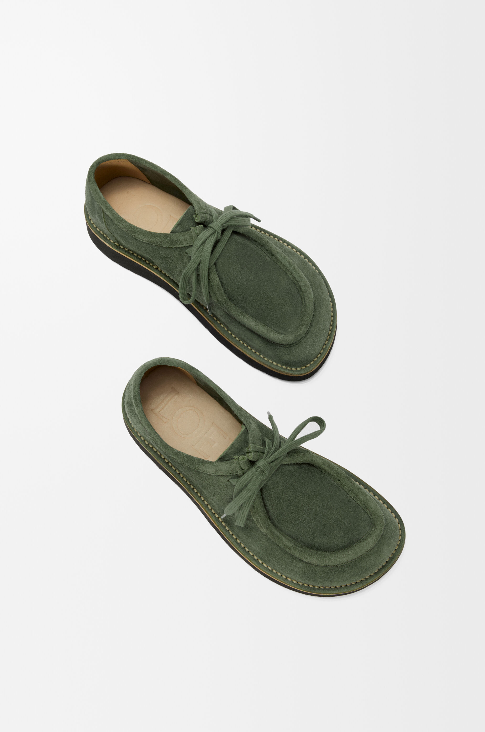 LOEWE Faro lace-up in suede calfskin Sage