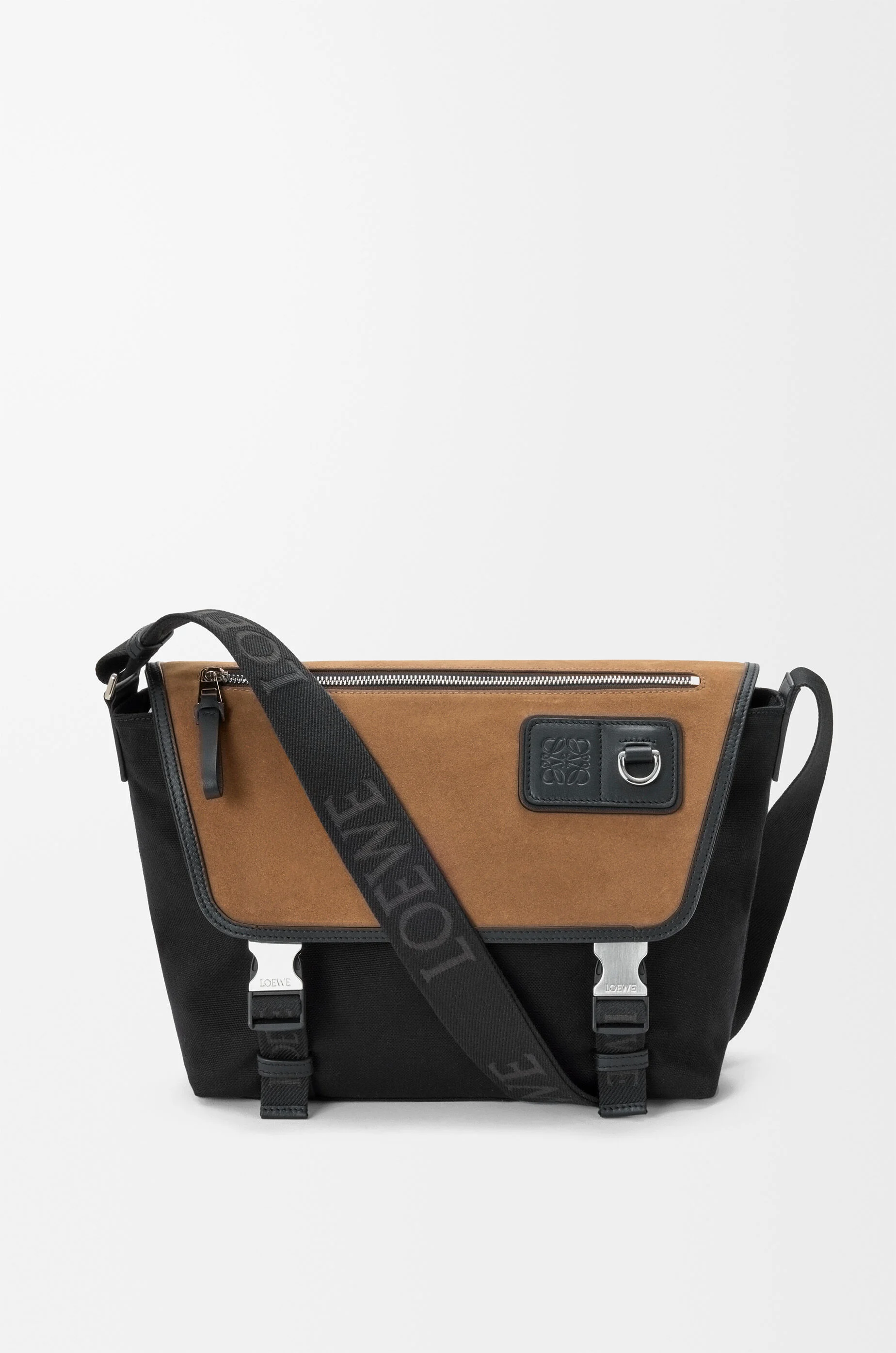 LOEWE Medium Flex messenger in canvas and suede Black/Dark Gold