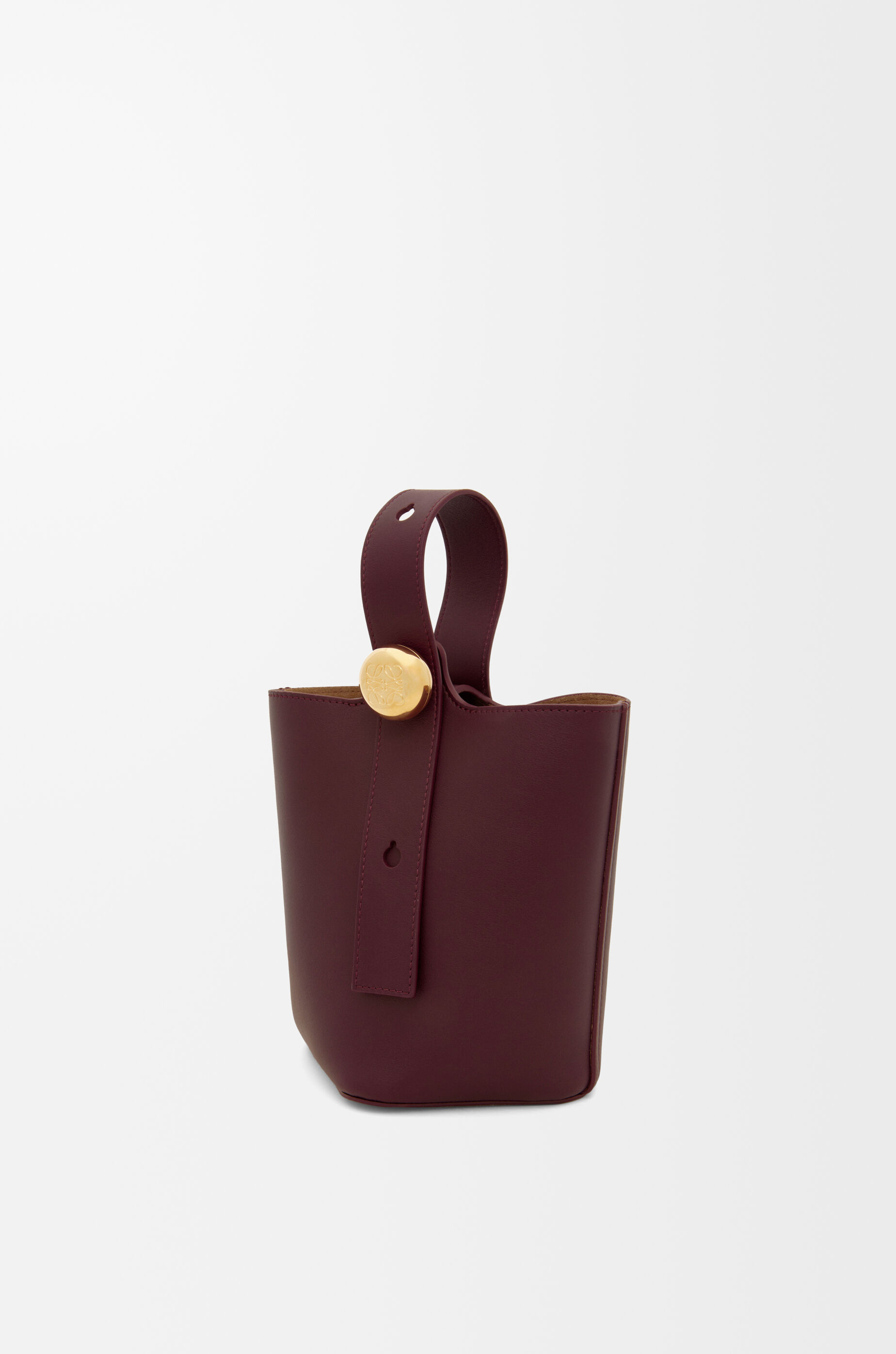 LOEWE Mini Pebble bucket in smooth calfskin Dark Burgundy