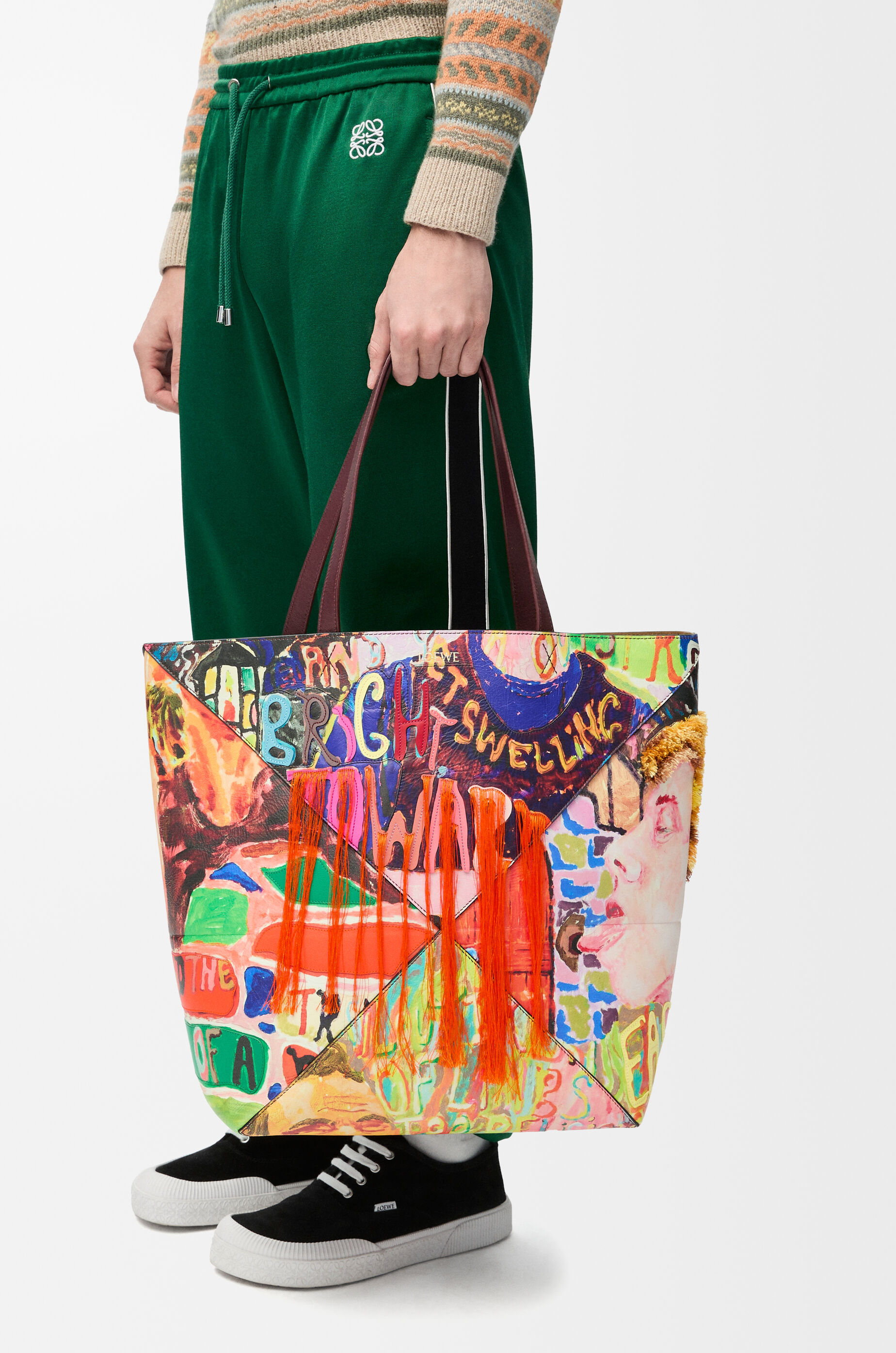 LOEWE XL Puzzle Fold tote in classic calfskin Dark Burgundy/Multicolor