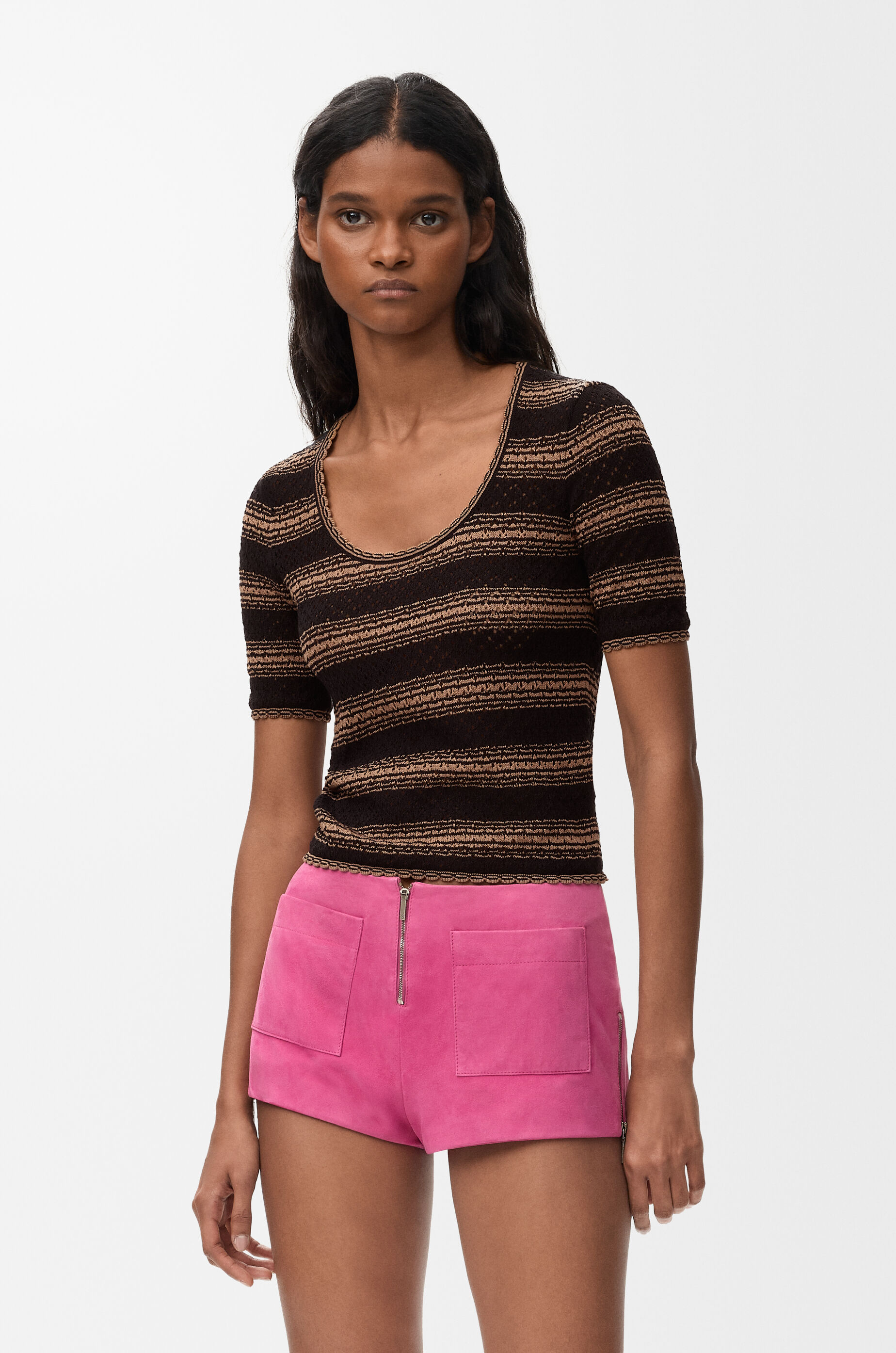 LOEWE Short sleeve sweater in cotton blend Black/Beige