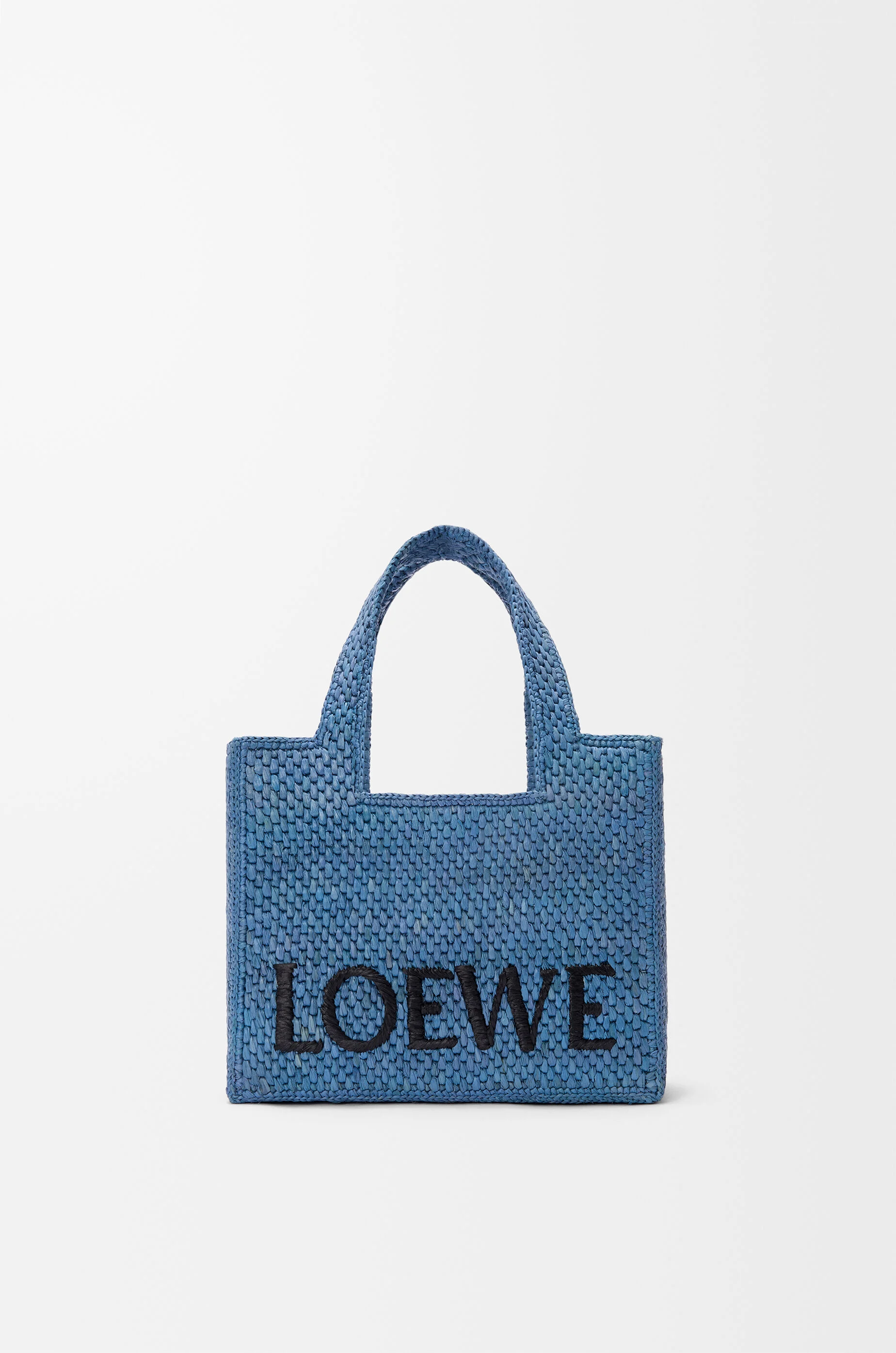 LOEWE Mini LOEWE Font tote in raffia Light Blue