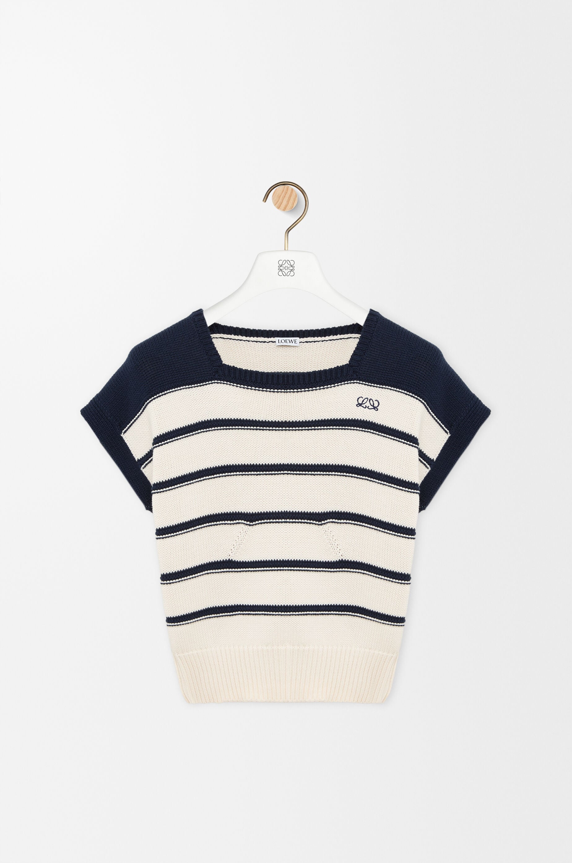 LOEWE Sleeveless sweater in cotton and wool White/Navy Blue