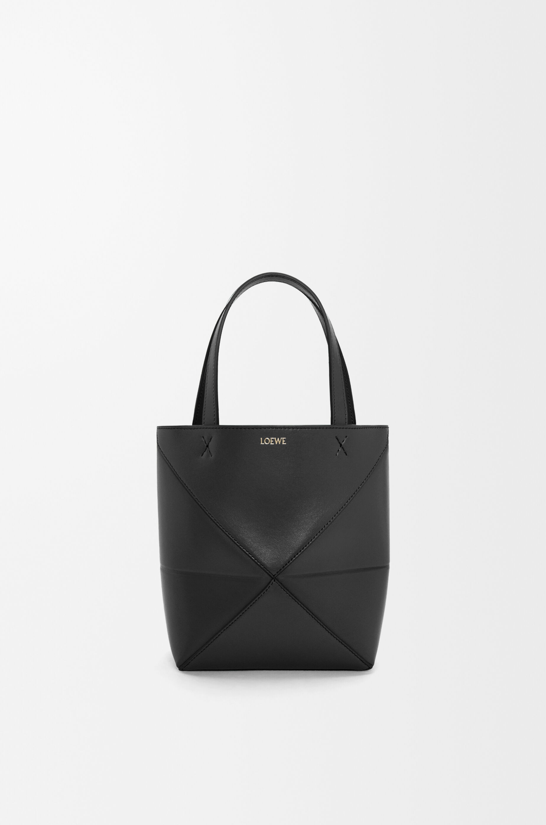LOEWE Mini Puzzle Fold tote in shiny calfskin Black