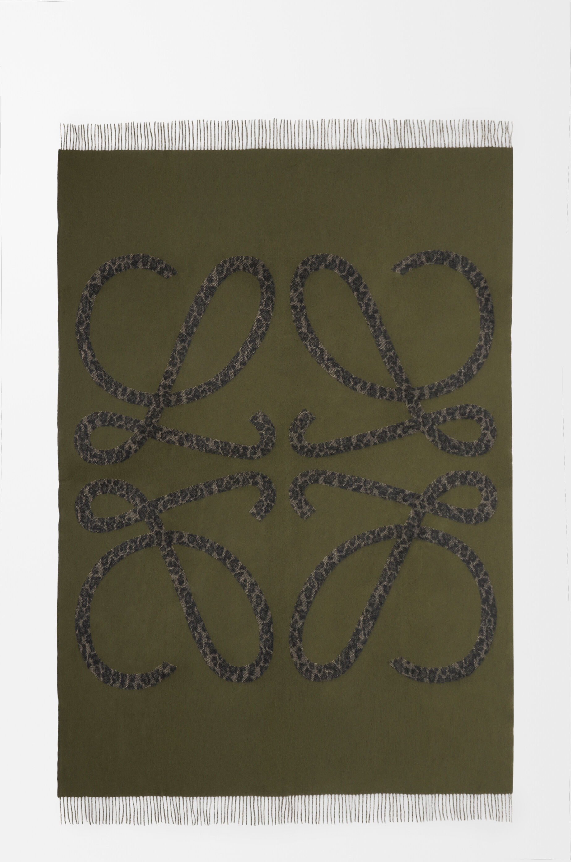 LOEWE Blanket in wool and cashmere Khaki Green/Black