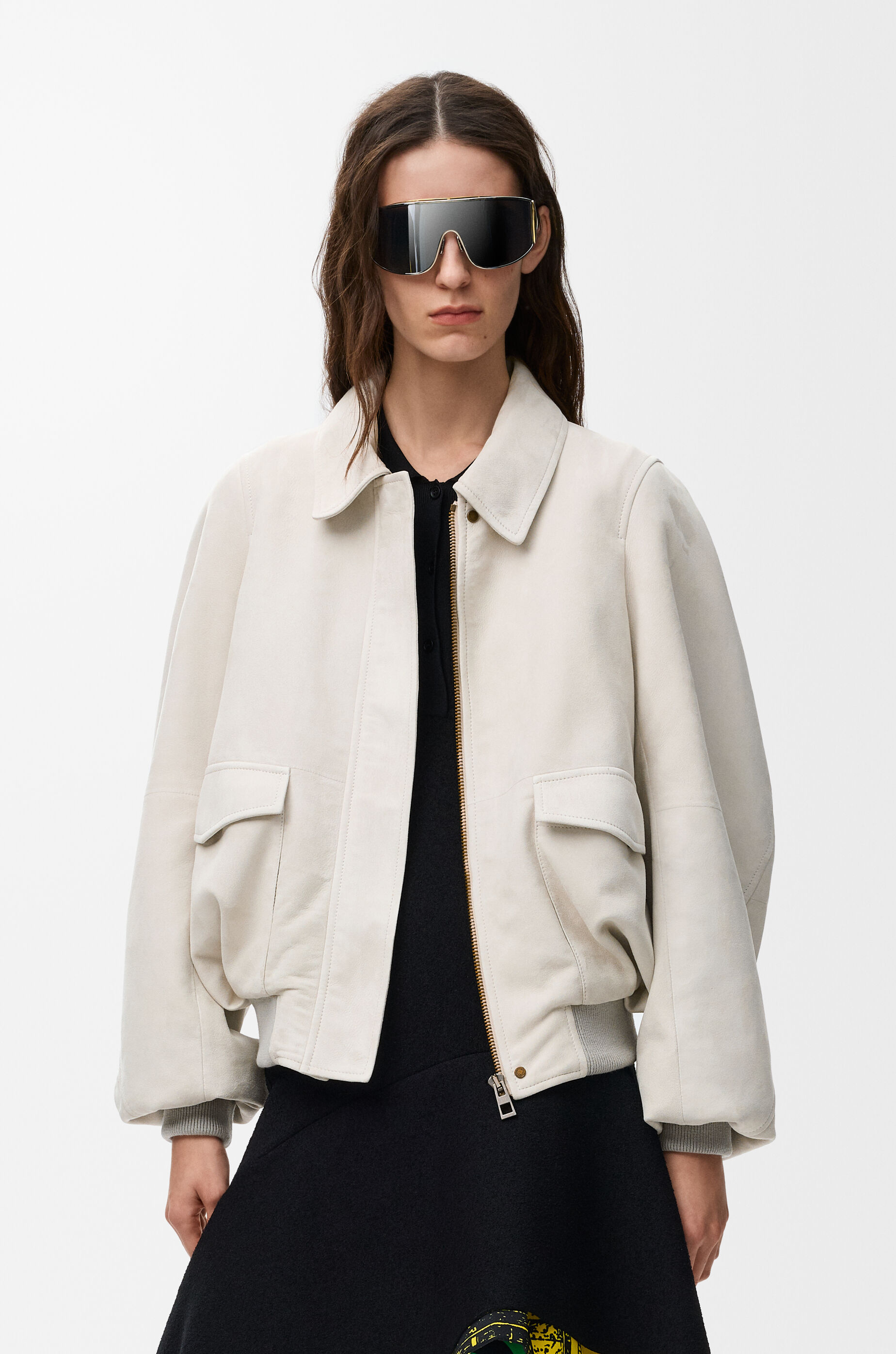 LOEWE Bomber jacket in suede goatskin Light Grey