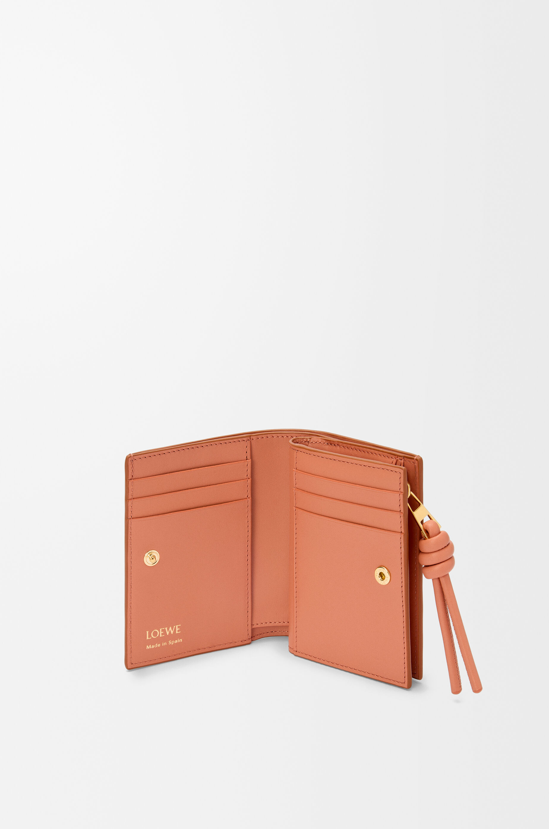 LOEWE Knot compact wallet in shiny nappa calfskin Tan/Papaya