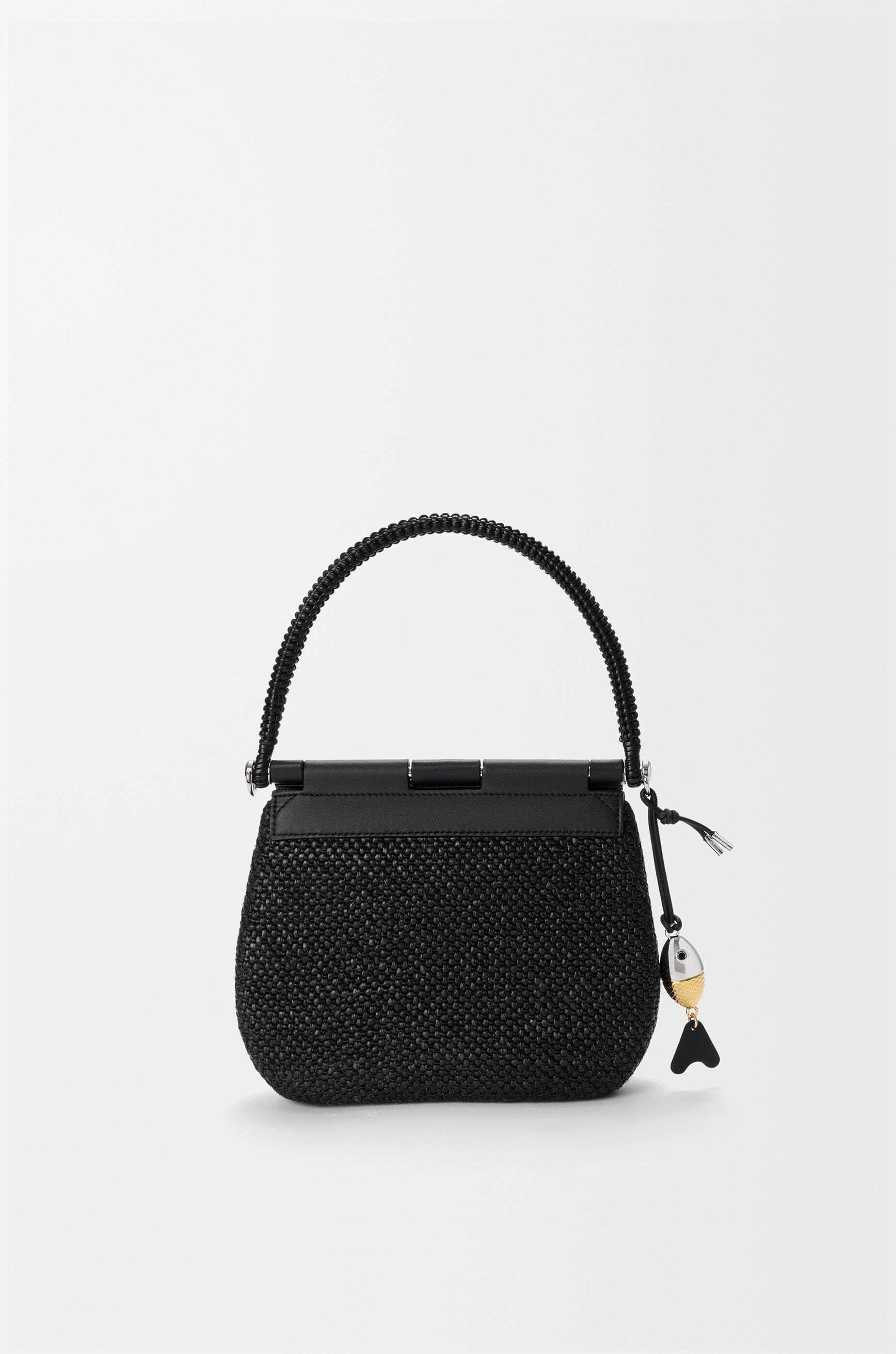 LOEWE Medium Pescador bag in raffia and calfskin Black