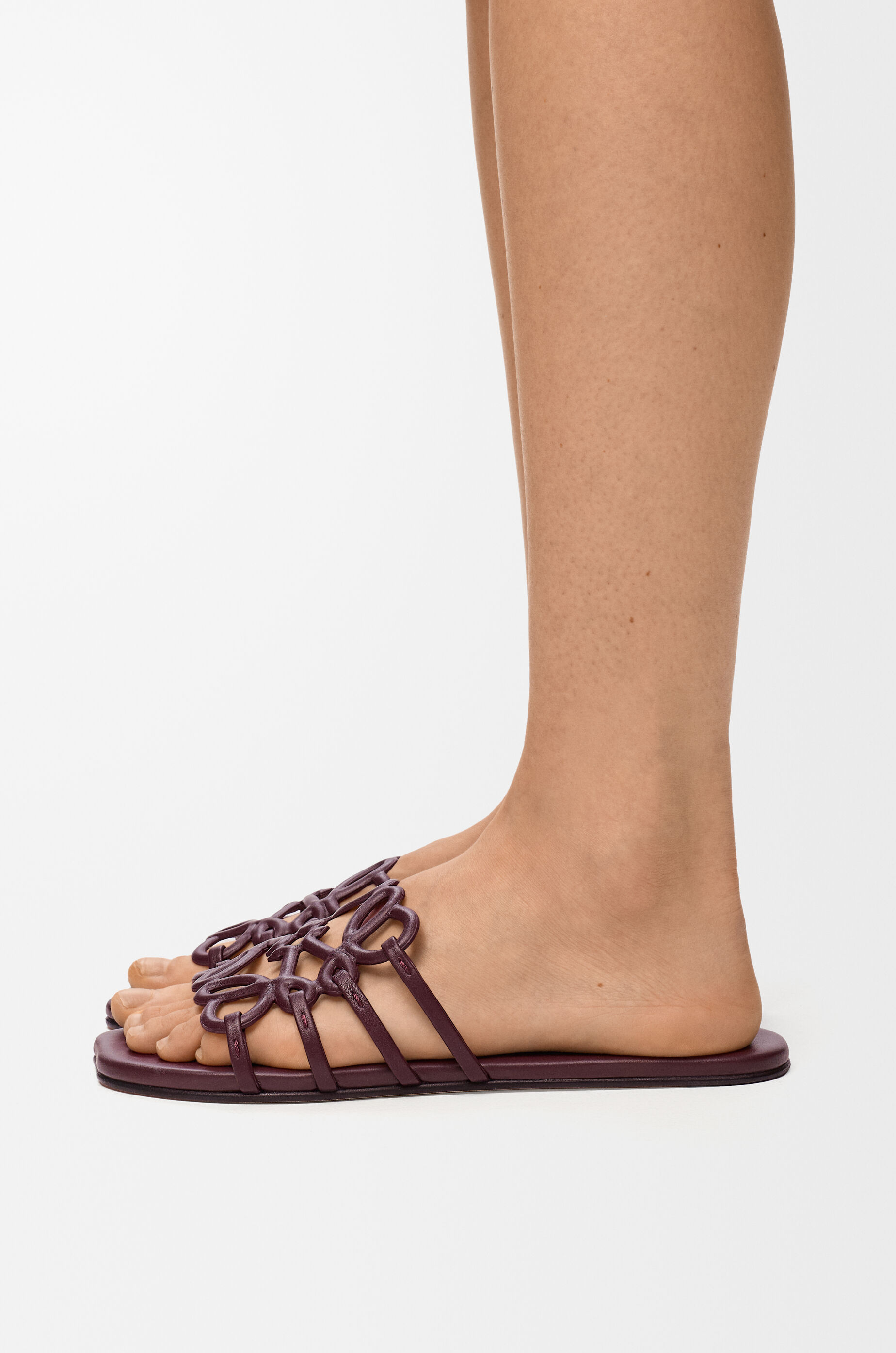 LOEWE Petal Anagram slide in soft calfskin Dark Burgundy
