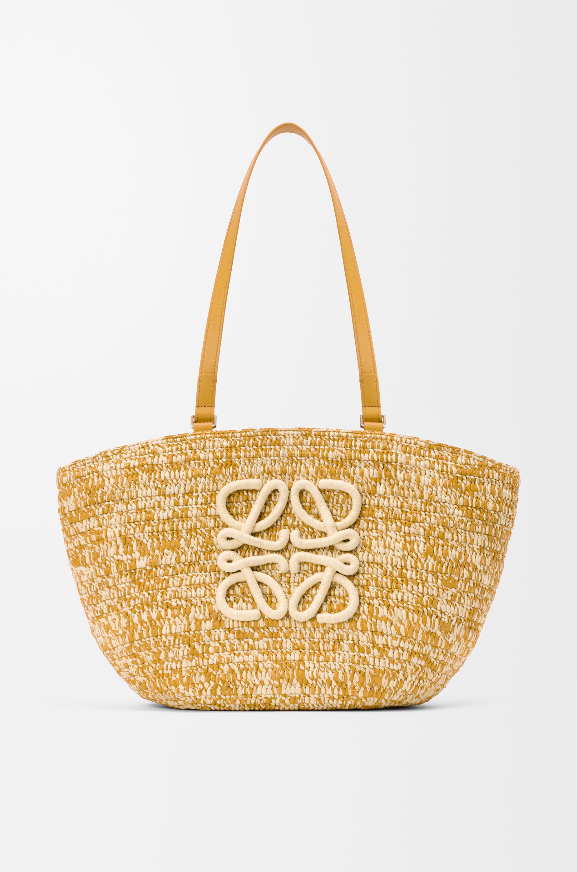 LOEWE Medium Eclipse basket in raffia and calfskin Mustard