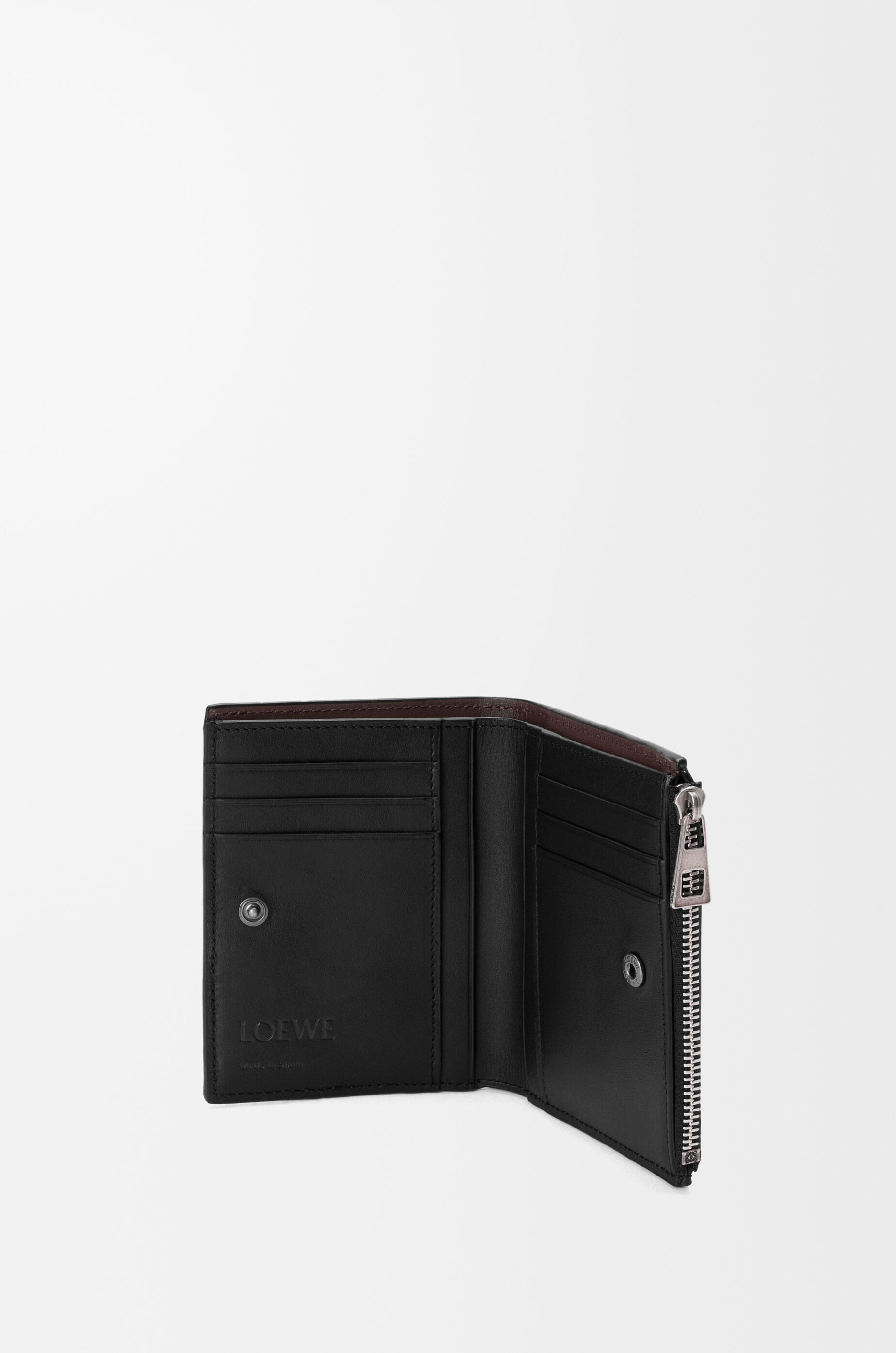 LOEWE Switch slim compact wallet in supple grained calfskin and suede Black/Espresso