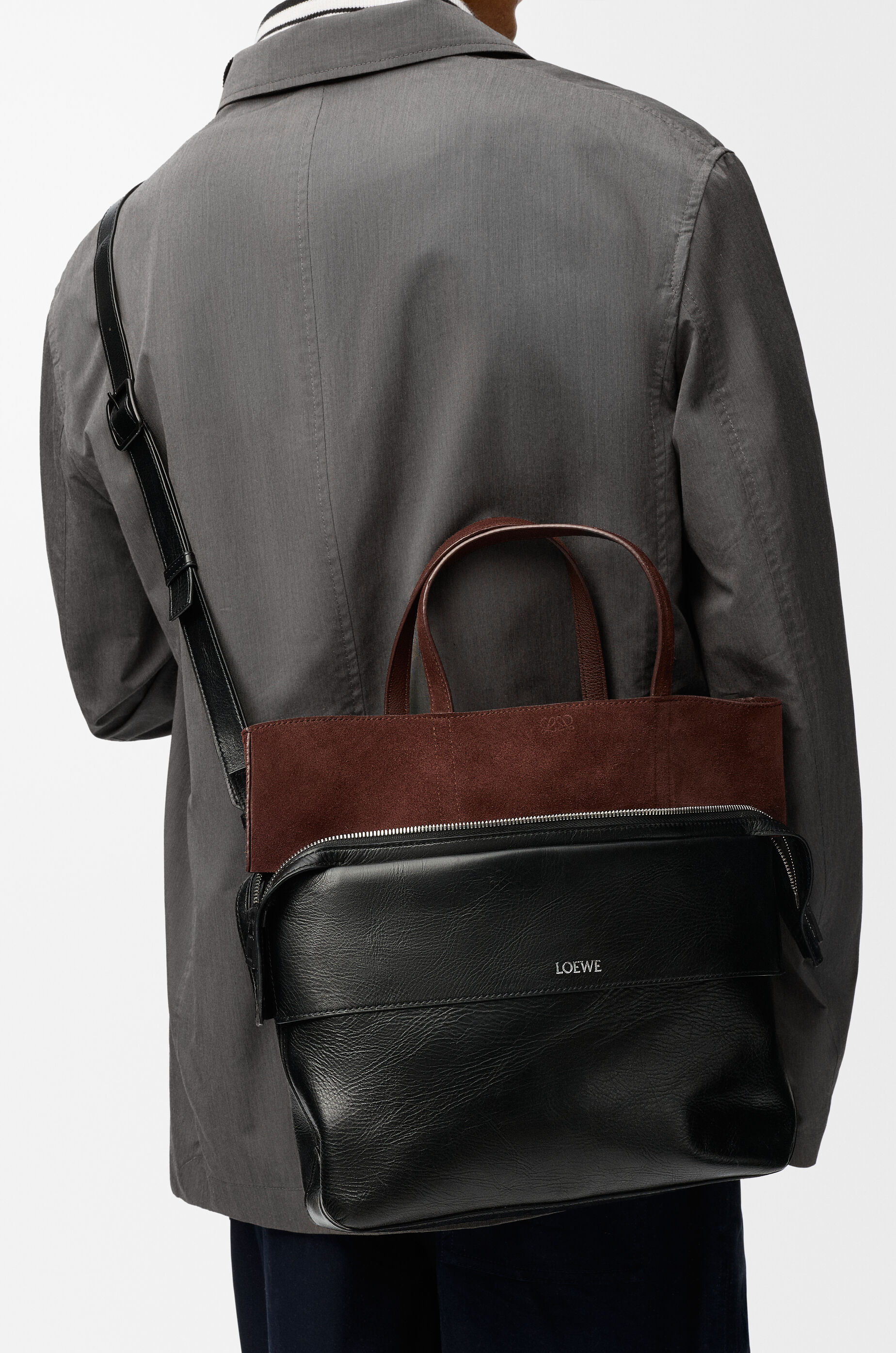 LOEWE Small Switch tote in paper calf and suede Black/Espresso