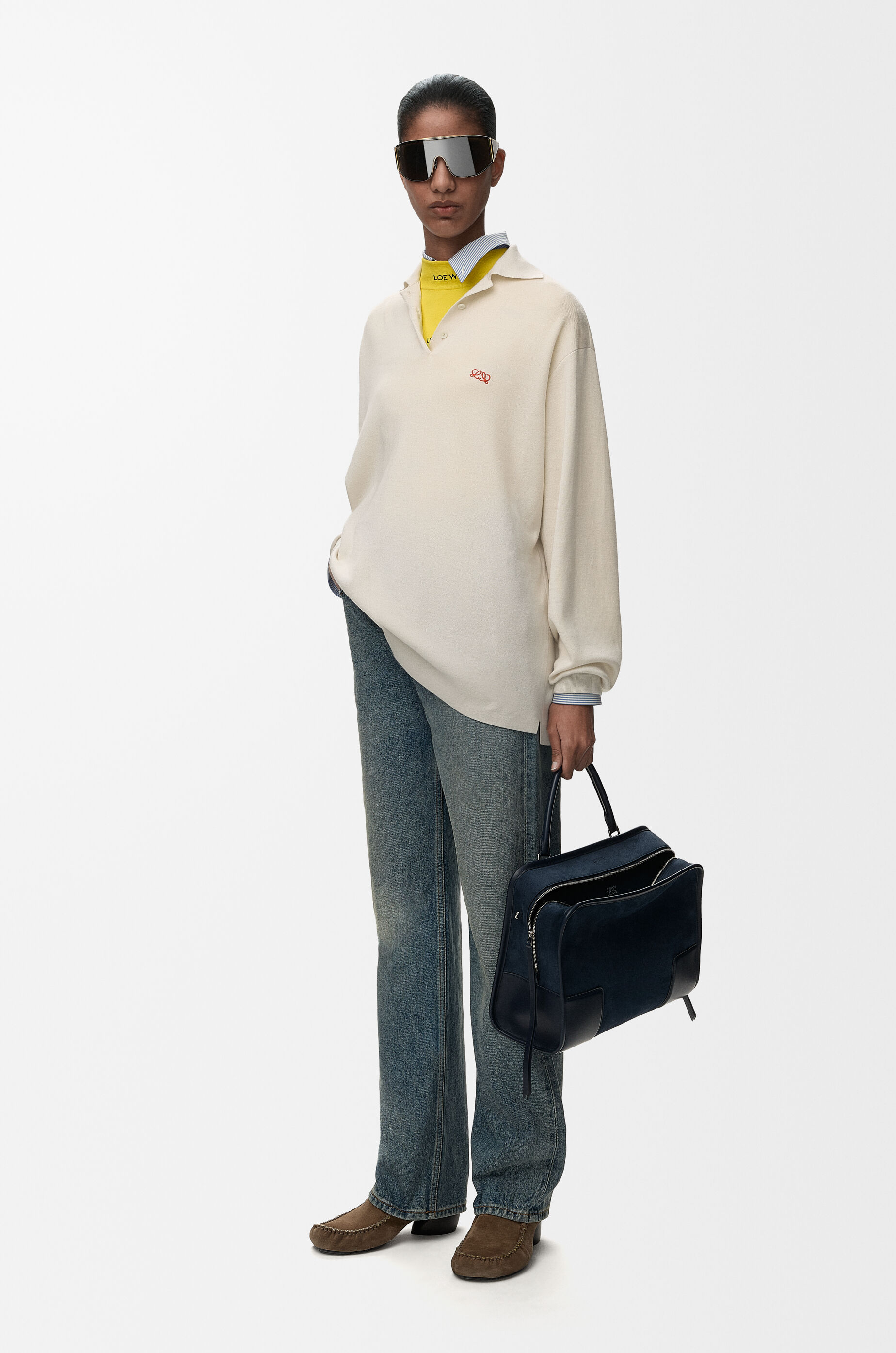 LOEWE Polo sweater in cashmere and silk blend White