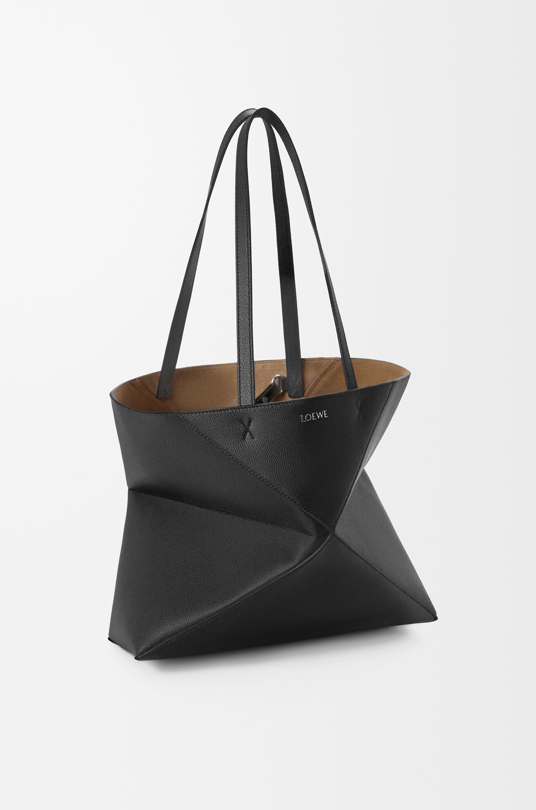 LOEWE Medium horizontal Puzzle Fold tote in soft grained calfskin Black