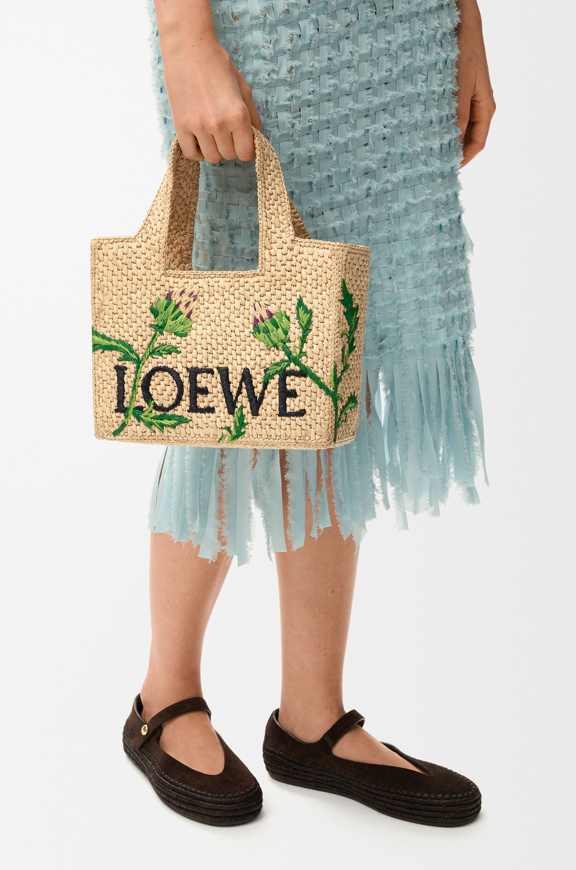 LOEWE Small LOEWE Font tote in raffia Natural/Green