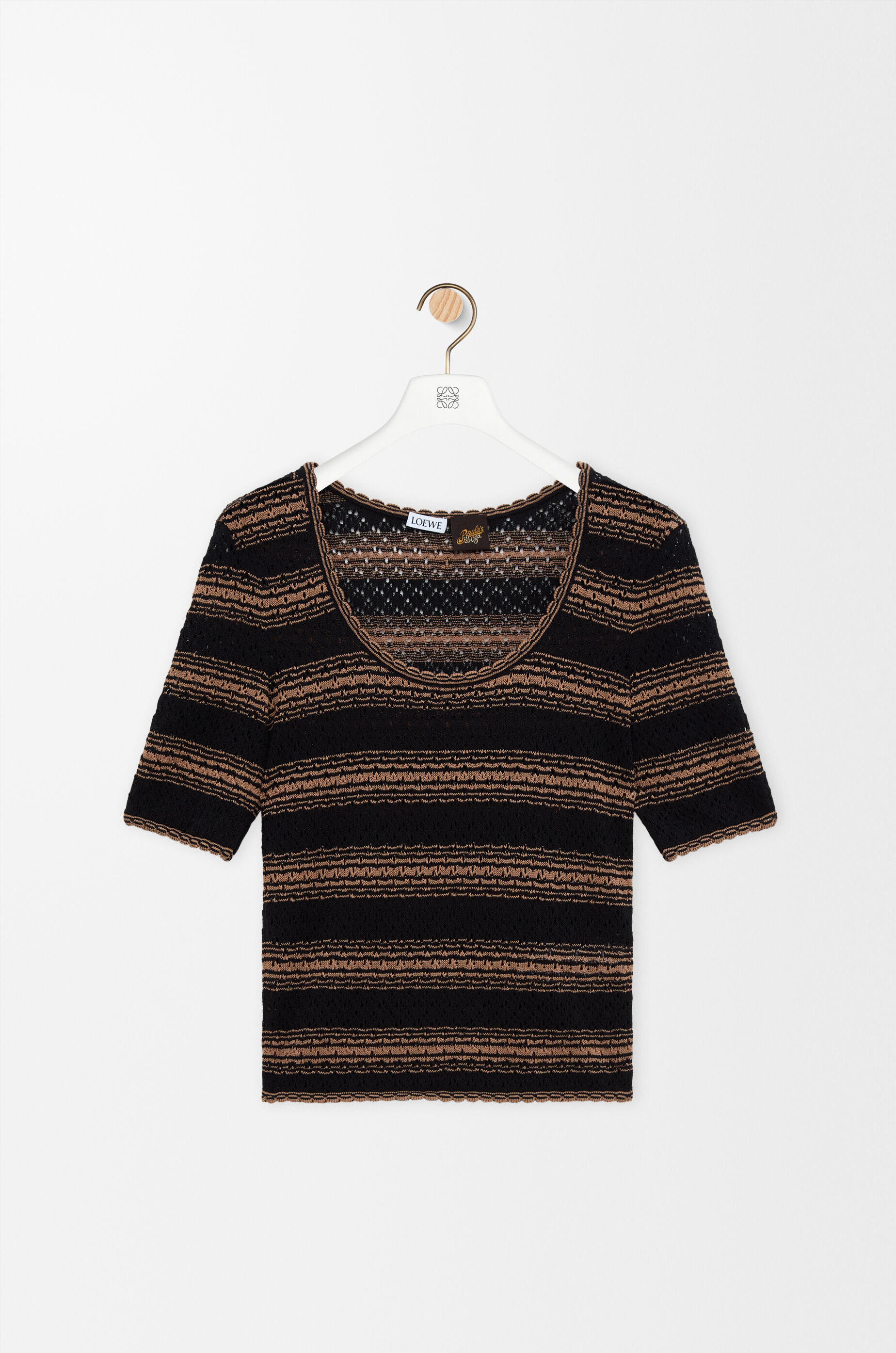 LOEWE Short sleeve sweater in cotton blend Black/Beige