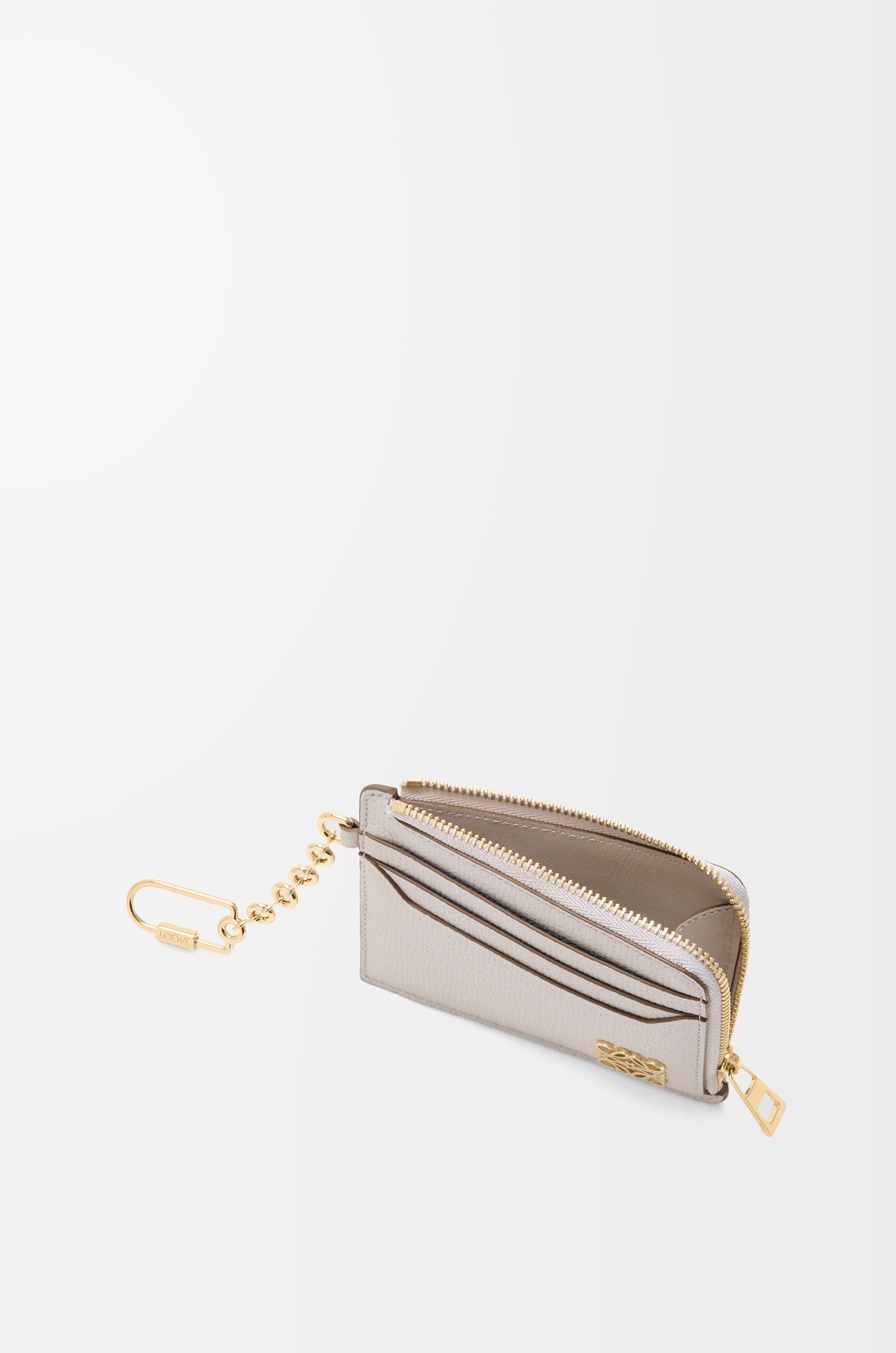 LOEWE Anagram square coin cardholder in pebble grained calfskin Light Ghost Grey