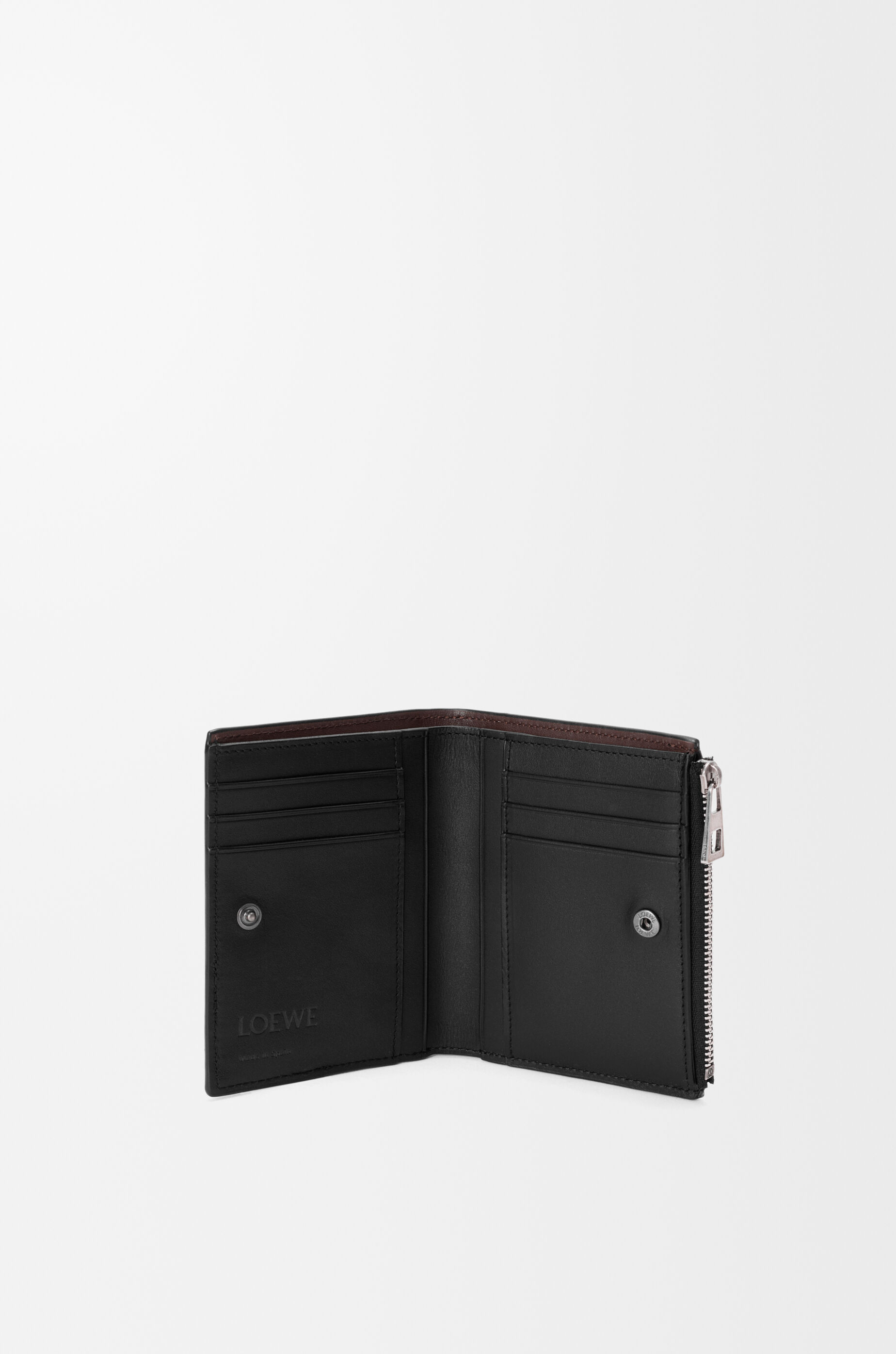 LOEWE Switch slim compact wallet in supple grained calfskin and suede Black/Espresso