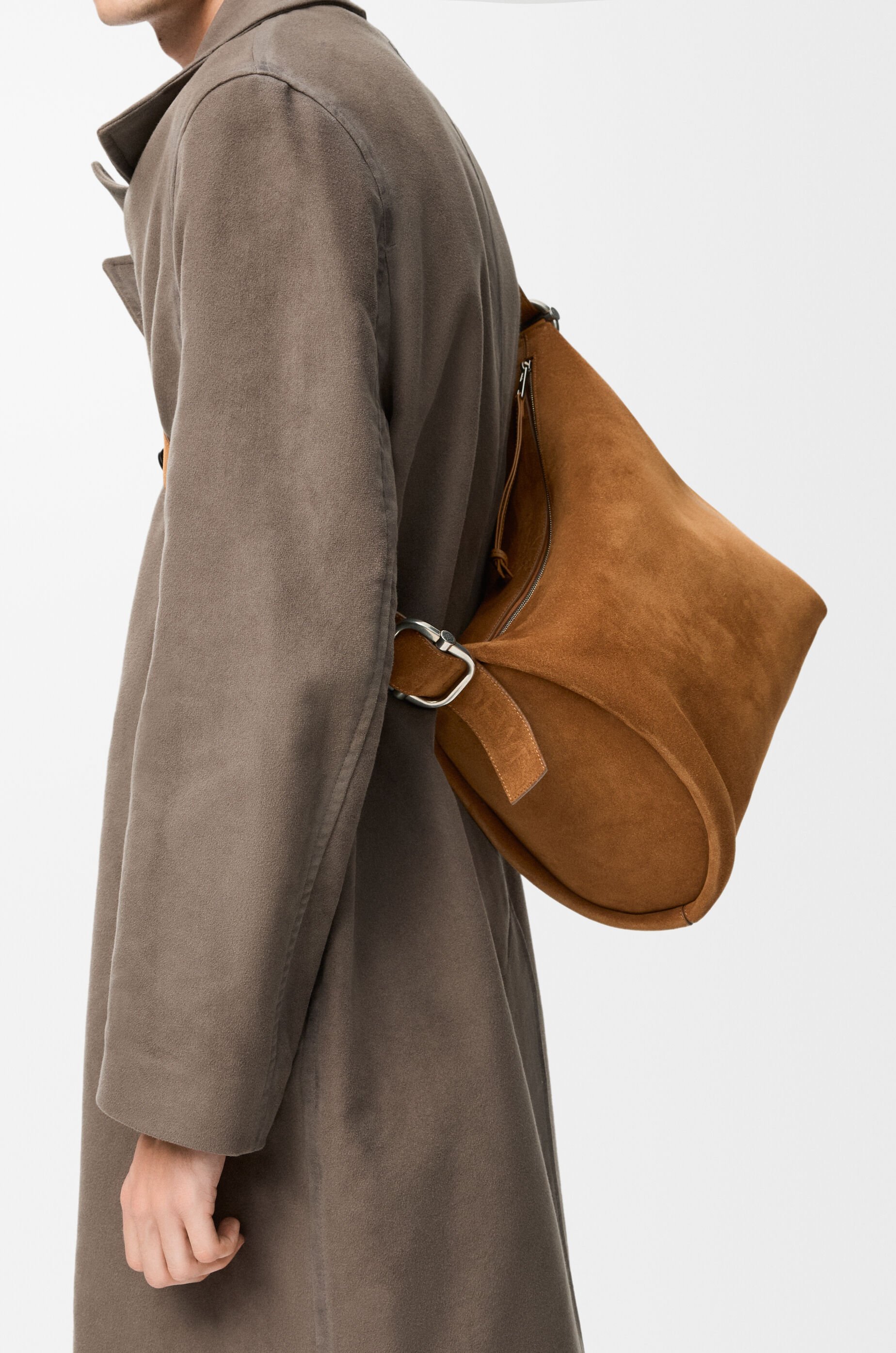 LOEWE Loop bucket in suede calfskin Tobacco