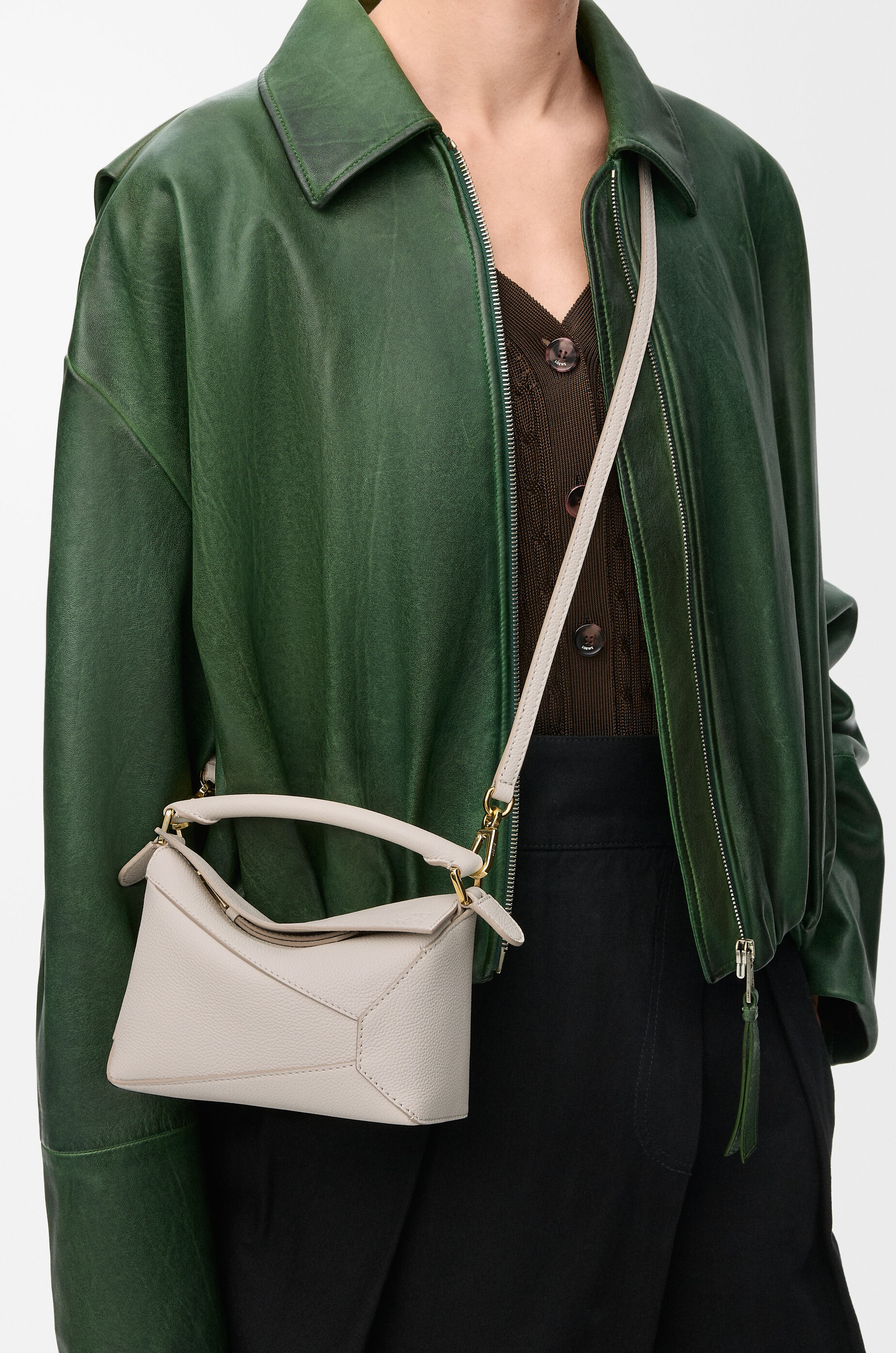 LOEWE Mini Puzzle Edge bag in soft grained calfskin Light Ghost