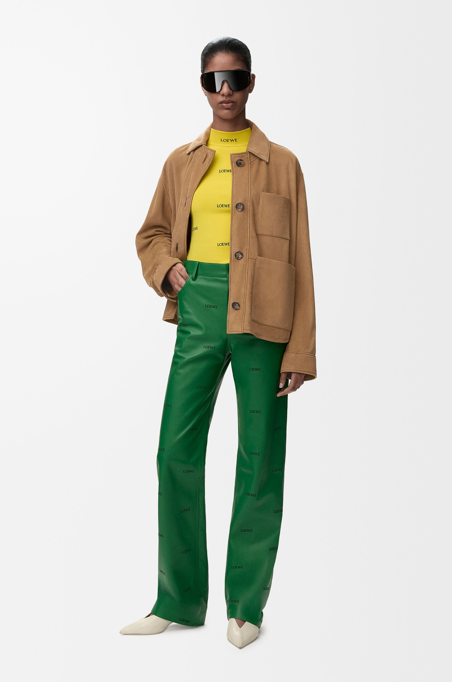 LOEWE Workwear jacket in suede goatskin Tan