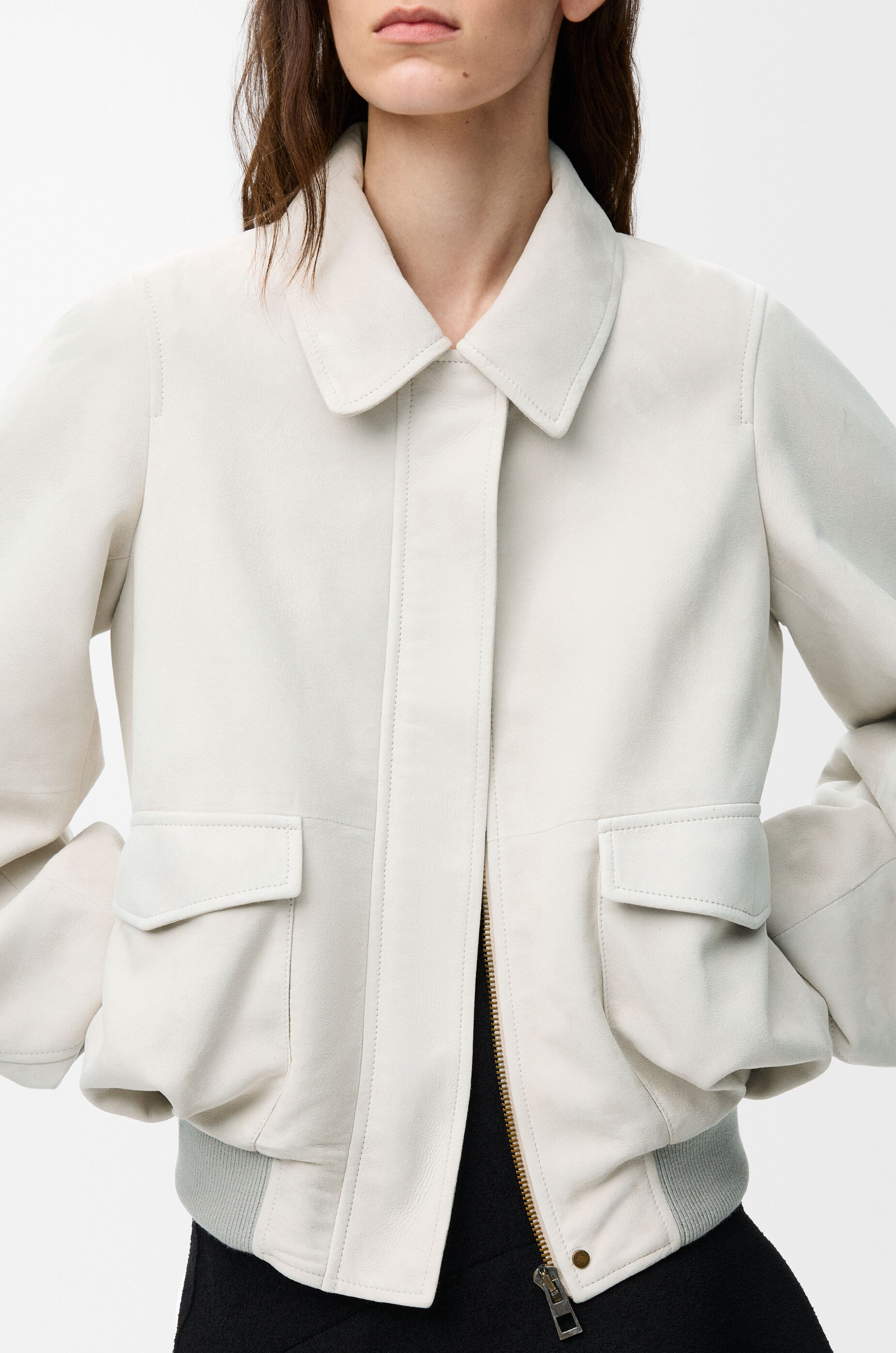 LOEWE Bomber jacket in suede goatskin Light Grey