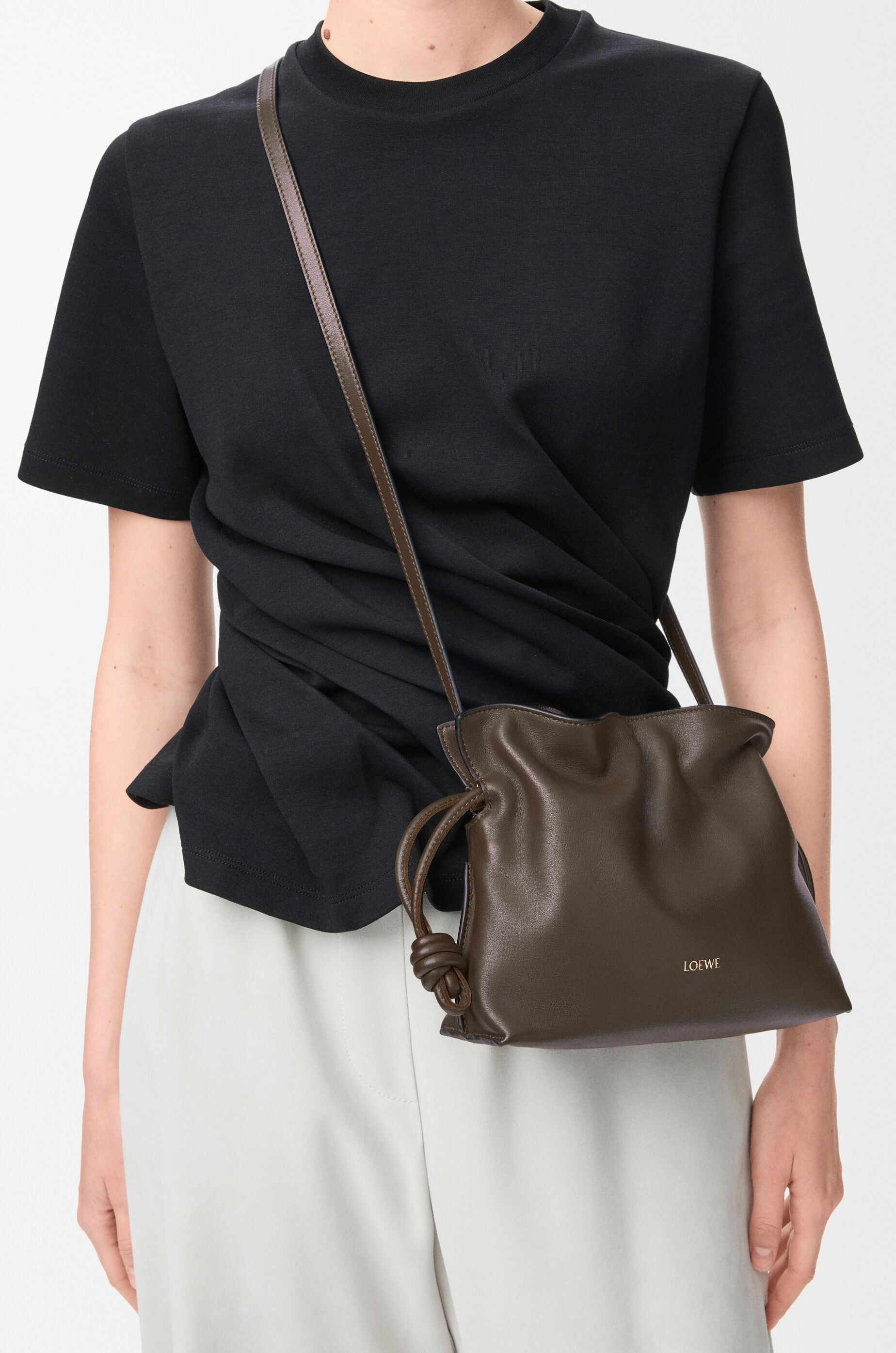 LOEWE Mini Flamenco clutch in nappa calfskin Chocolate