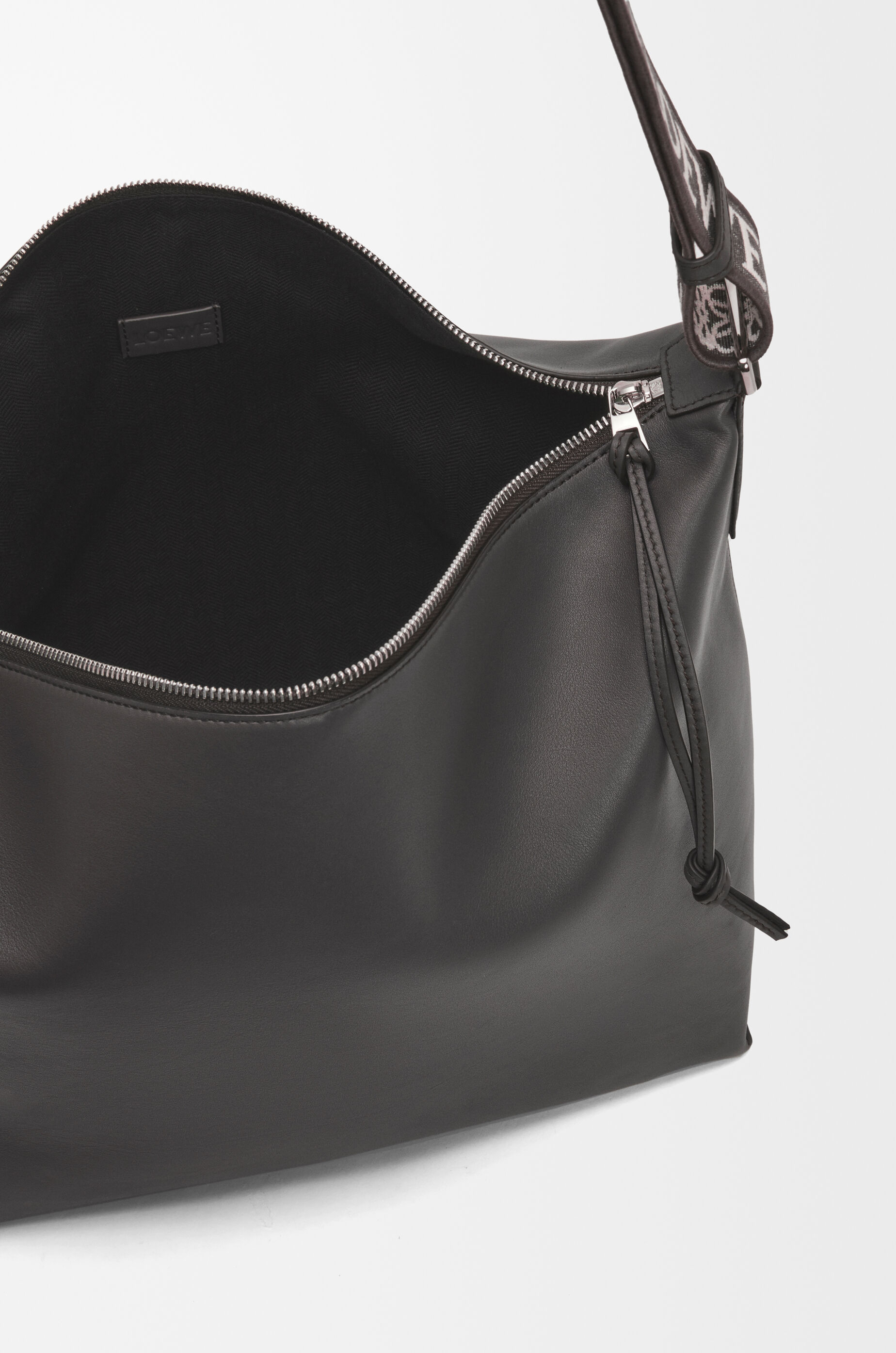 LOEWE Cubi crossbody bag in supple smooth calfskin and jacquard Dark Grey