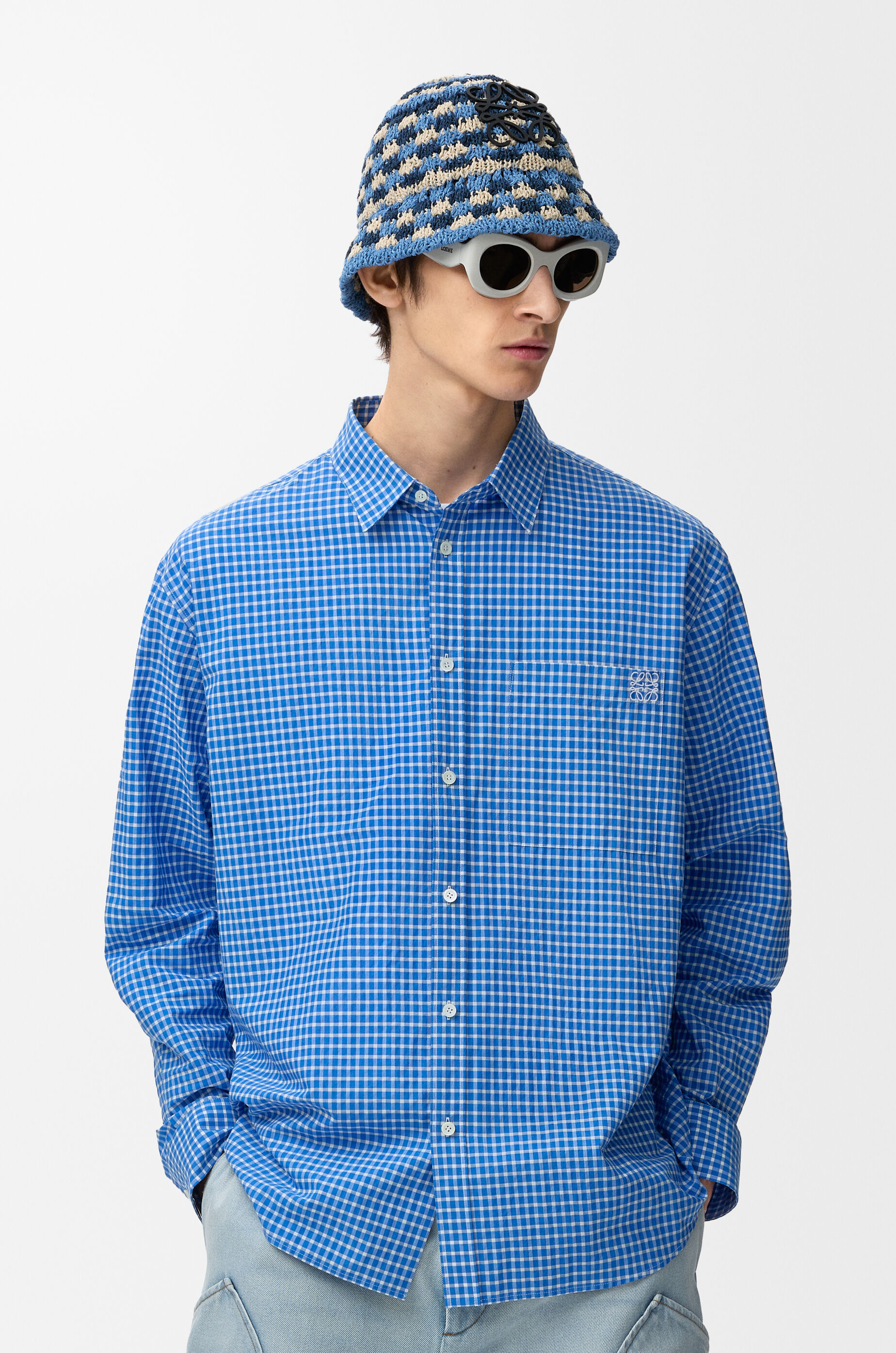 LOEWE Shirt in cotton Blue/White