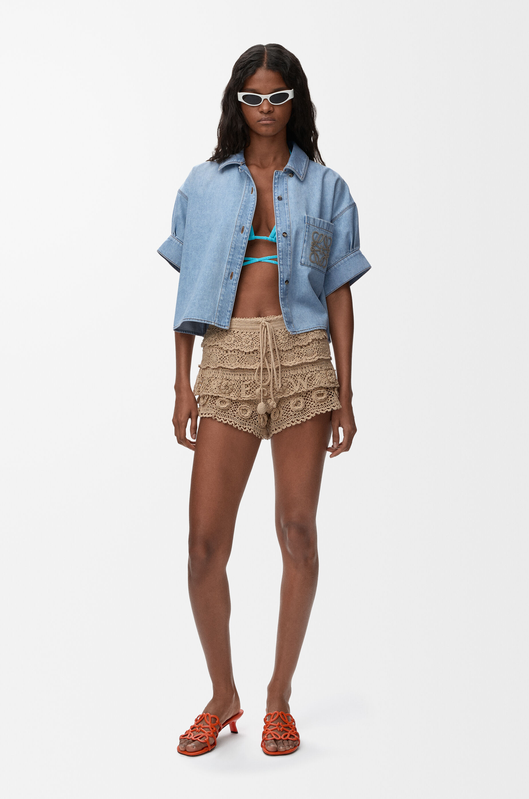 LOEWE Shorts in cotton crochet Beige