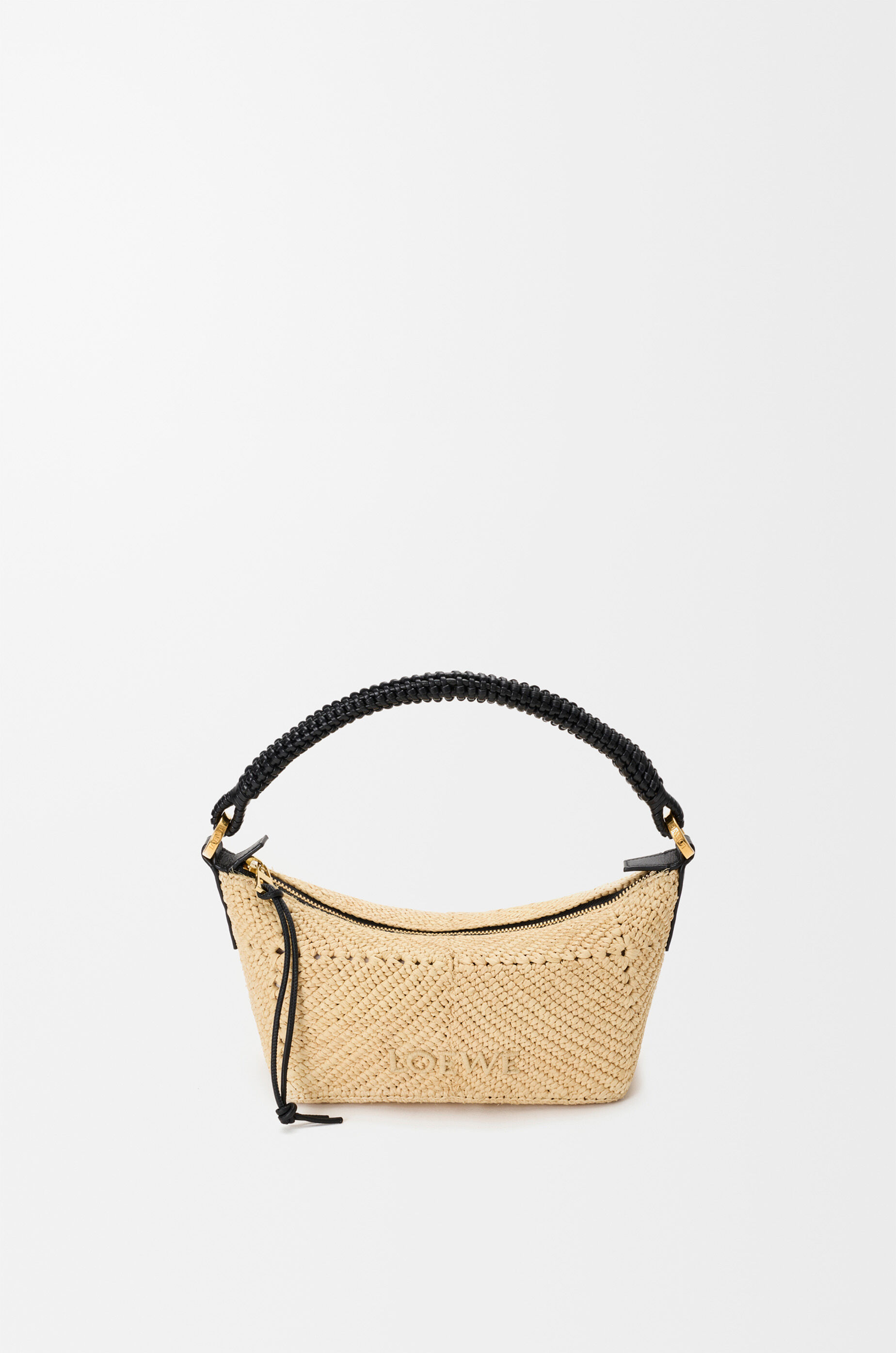 LOEWE Cala mini bag in classic calfskin and raffia Natural/Black