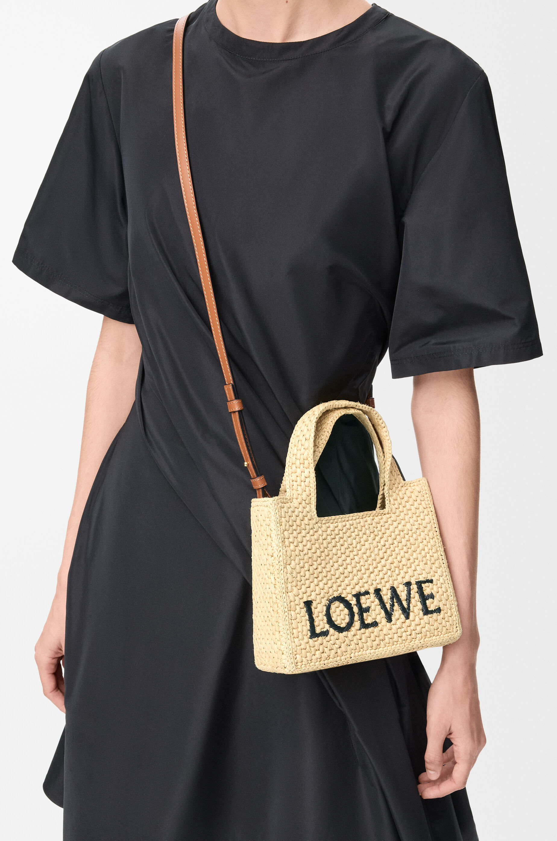 LOEWE Mini LOEWE Font tote in raffia Natural