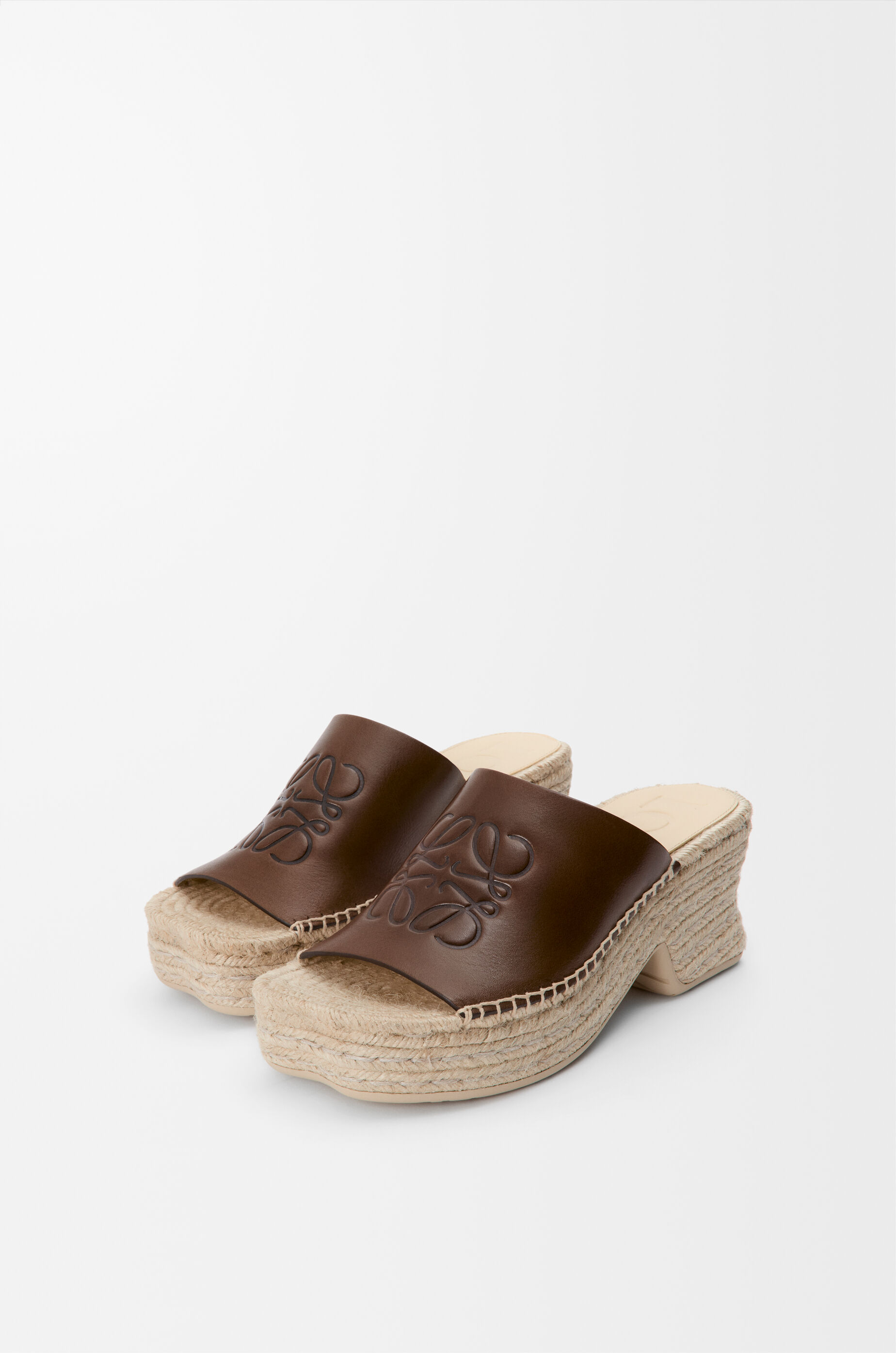 LOEWE Petal espadrille platform slide in vegetable-tanned calfskin Brown