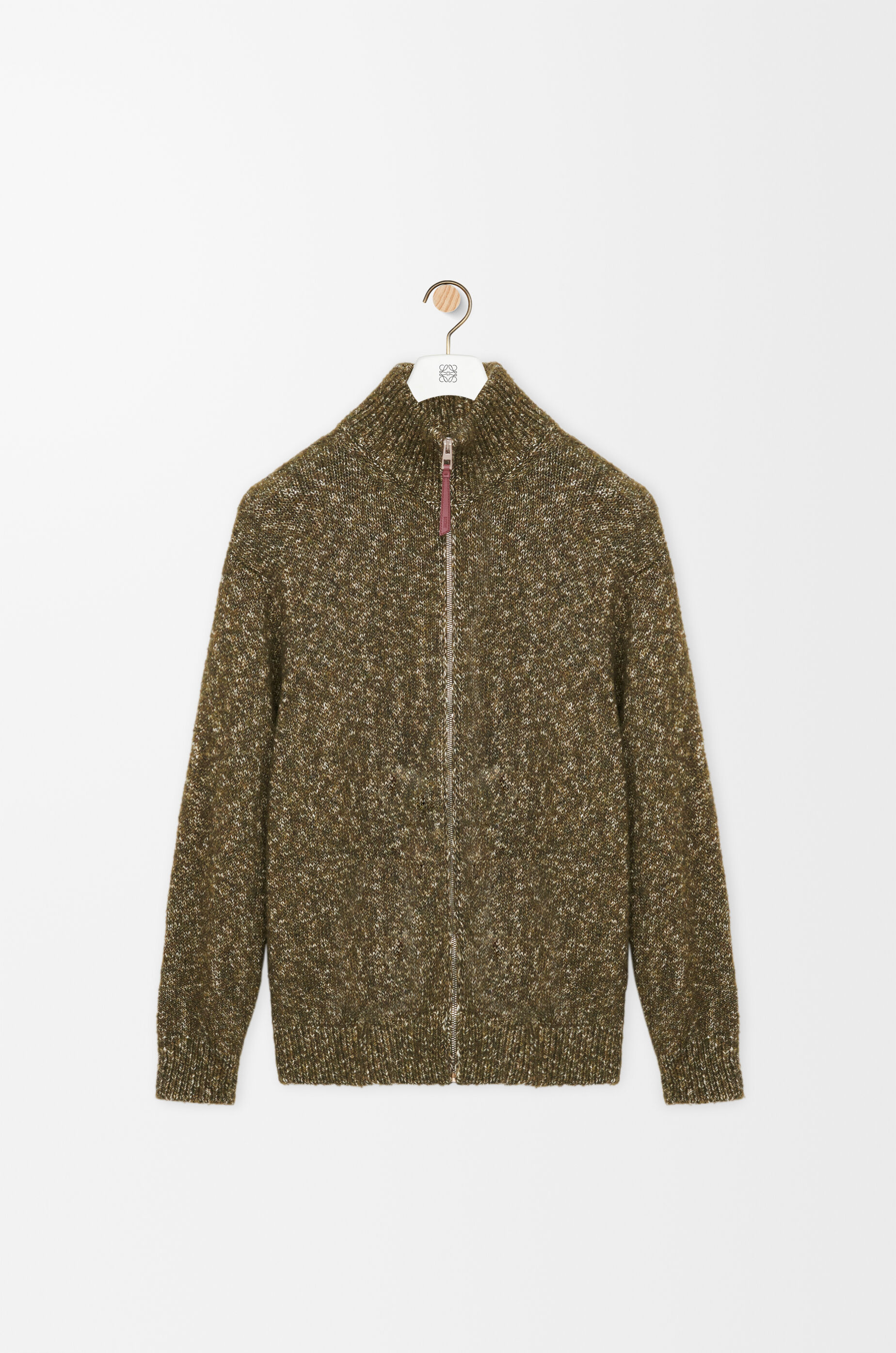 LOEWE Zip-up cardigan in cotton, linen and wool Khaki Green